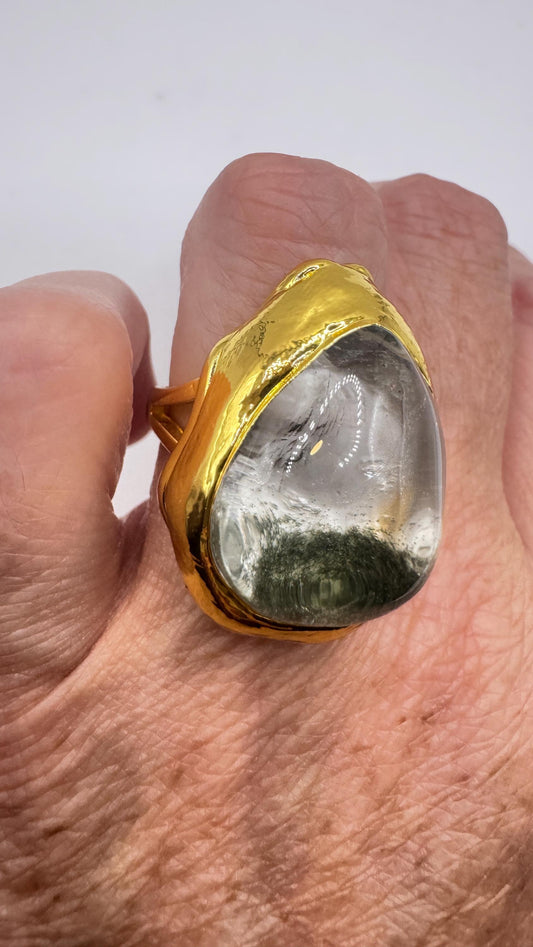 Vintage Clear Quartz Cocktail Ring Adjustable