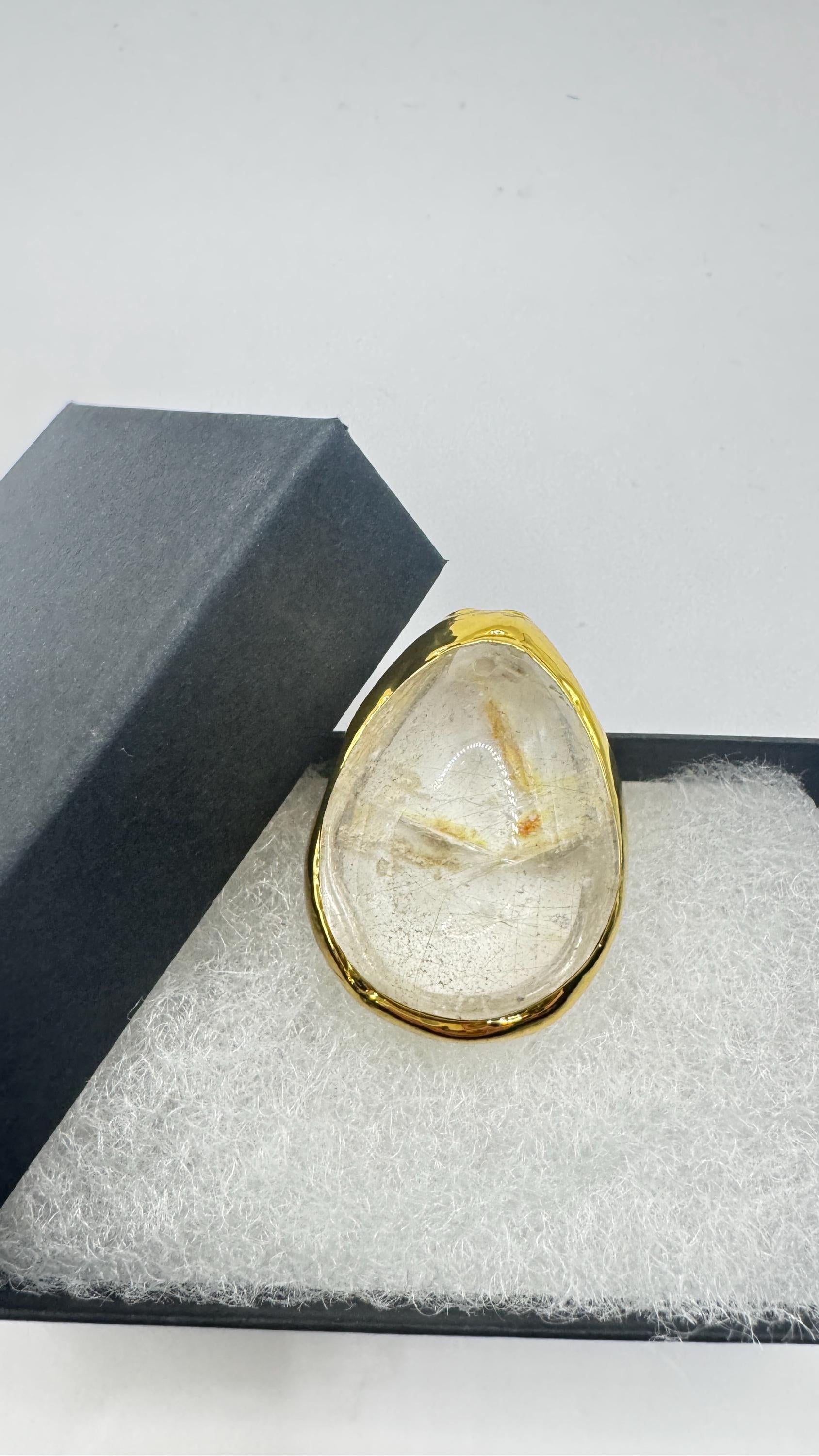 Vintage Clear Quartz Cocktail Ring Adjustable
