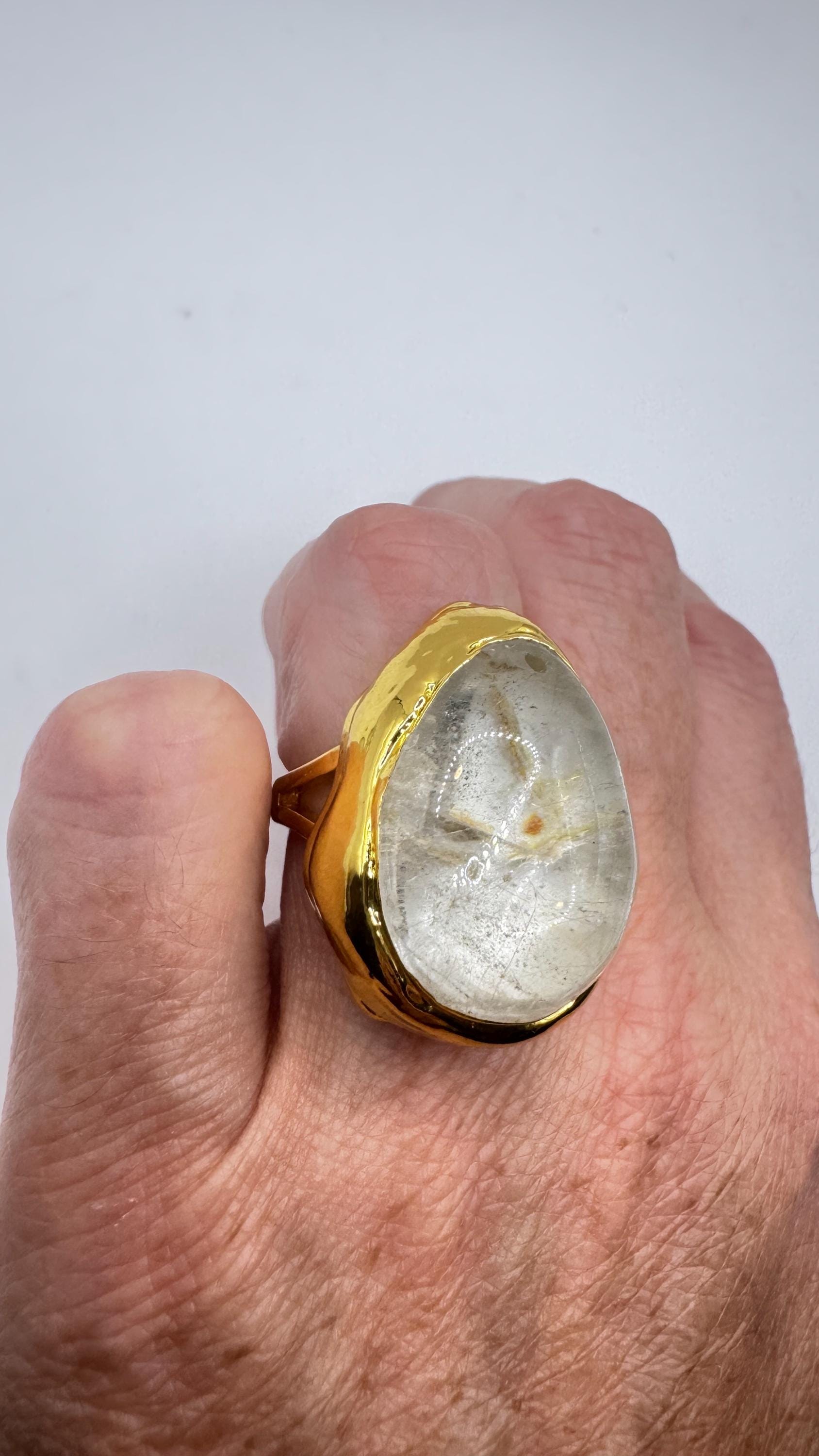 Vintage Clear Quartz Cocktail Ring Adjustable