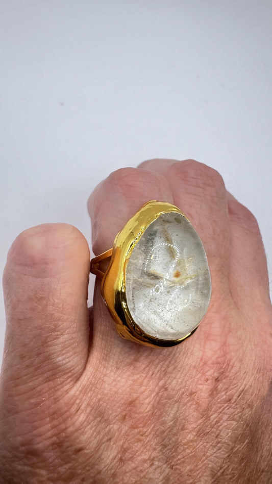 Vintage Clear Quartz Cocktail Ring Adjustable
