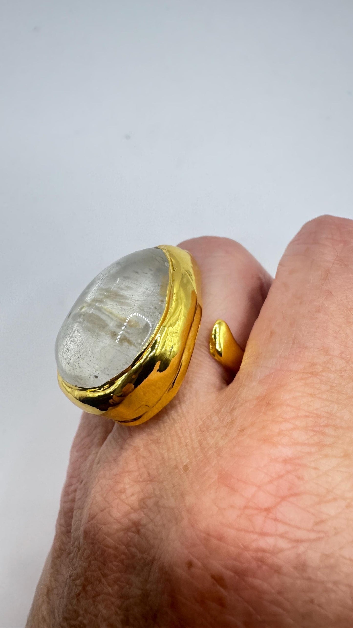 Vintage Clear Quartz Cocktail Ring Adjustable