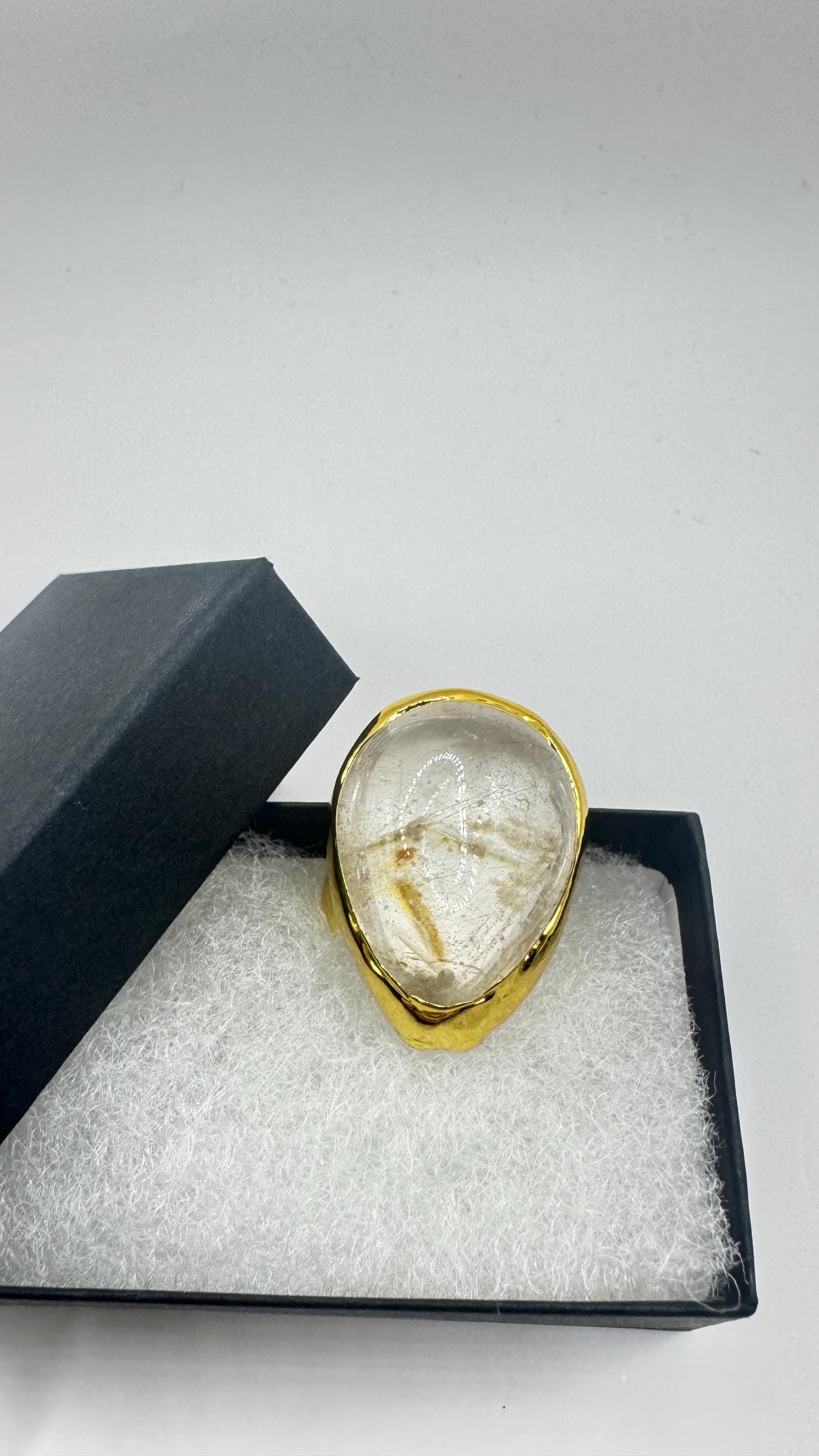 Vintage Clear Quartz Cocktail Ring Adjustable