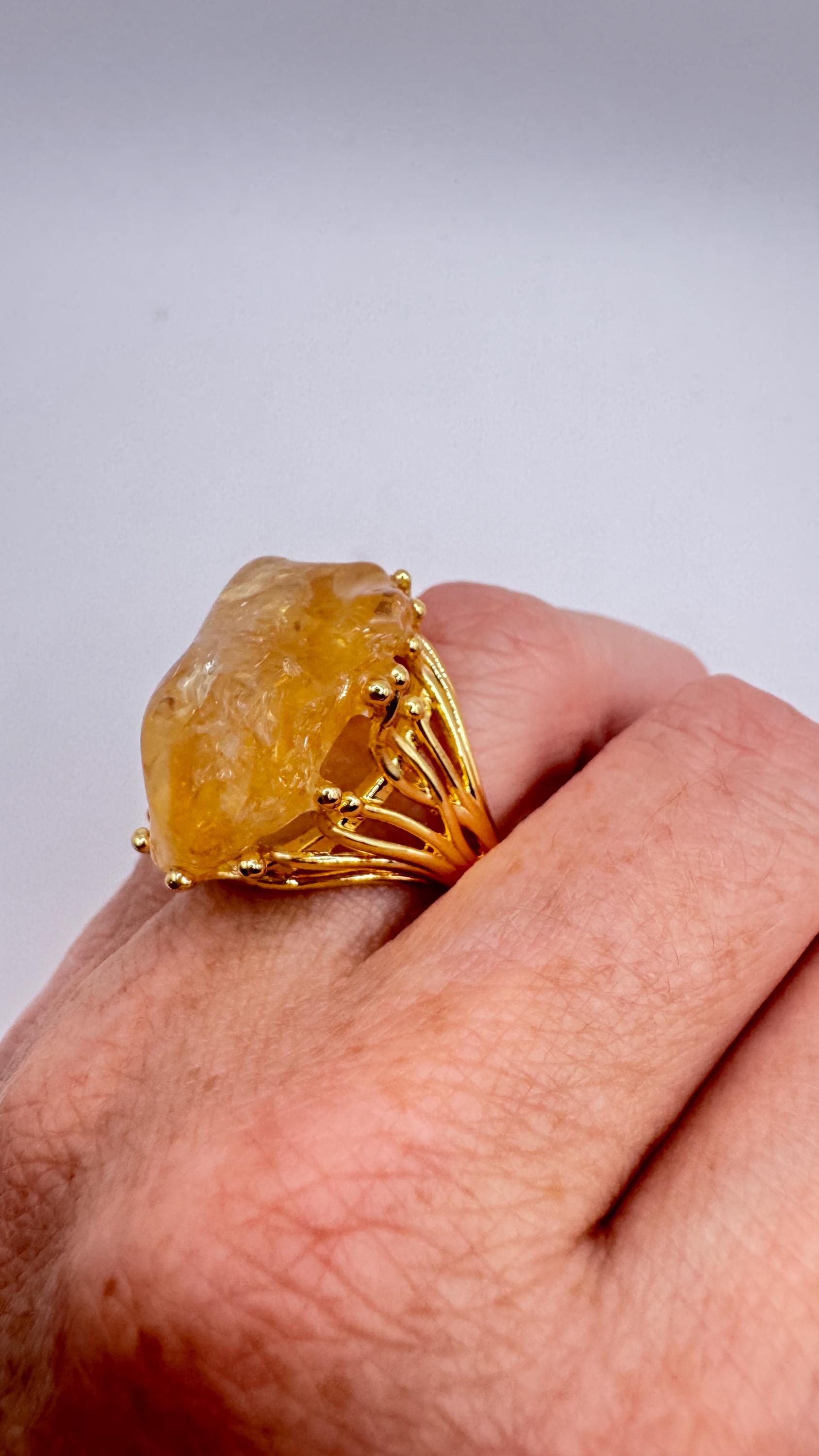 Vintage Clear Citrine Quartz Cocktail Ring Adjustable