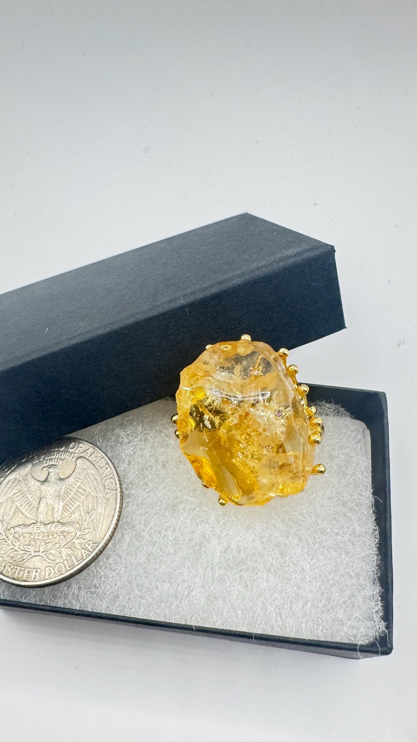 Vintage Clear Citrine Quartz Cocktail Ring Adjustable