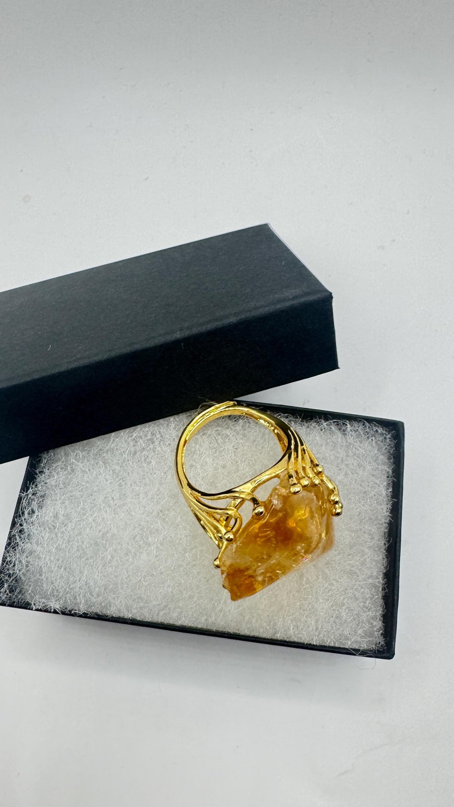 Vintage Clear Citrine Quartz Cocktail Ring Adjustable