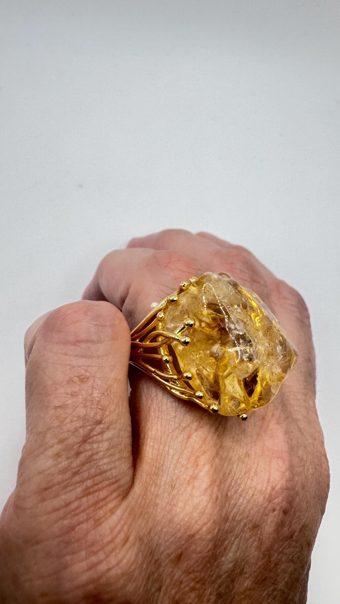 Vintage Clear Citrine Quartz Cocktail Ring Adjustable