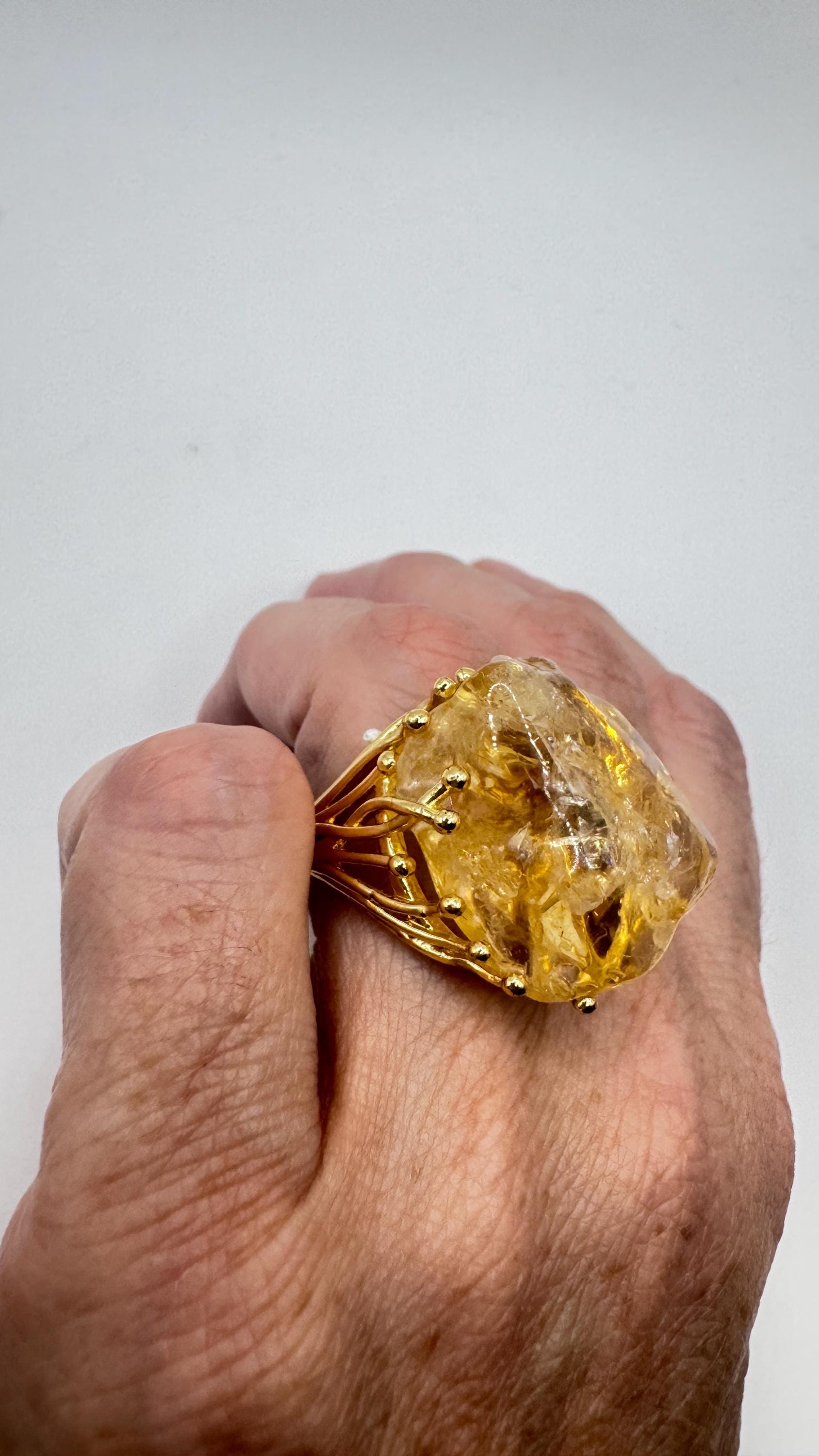 Vintage Clear Citrine Quartz Cocktail Ring Adjustable