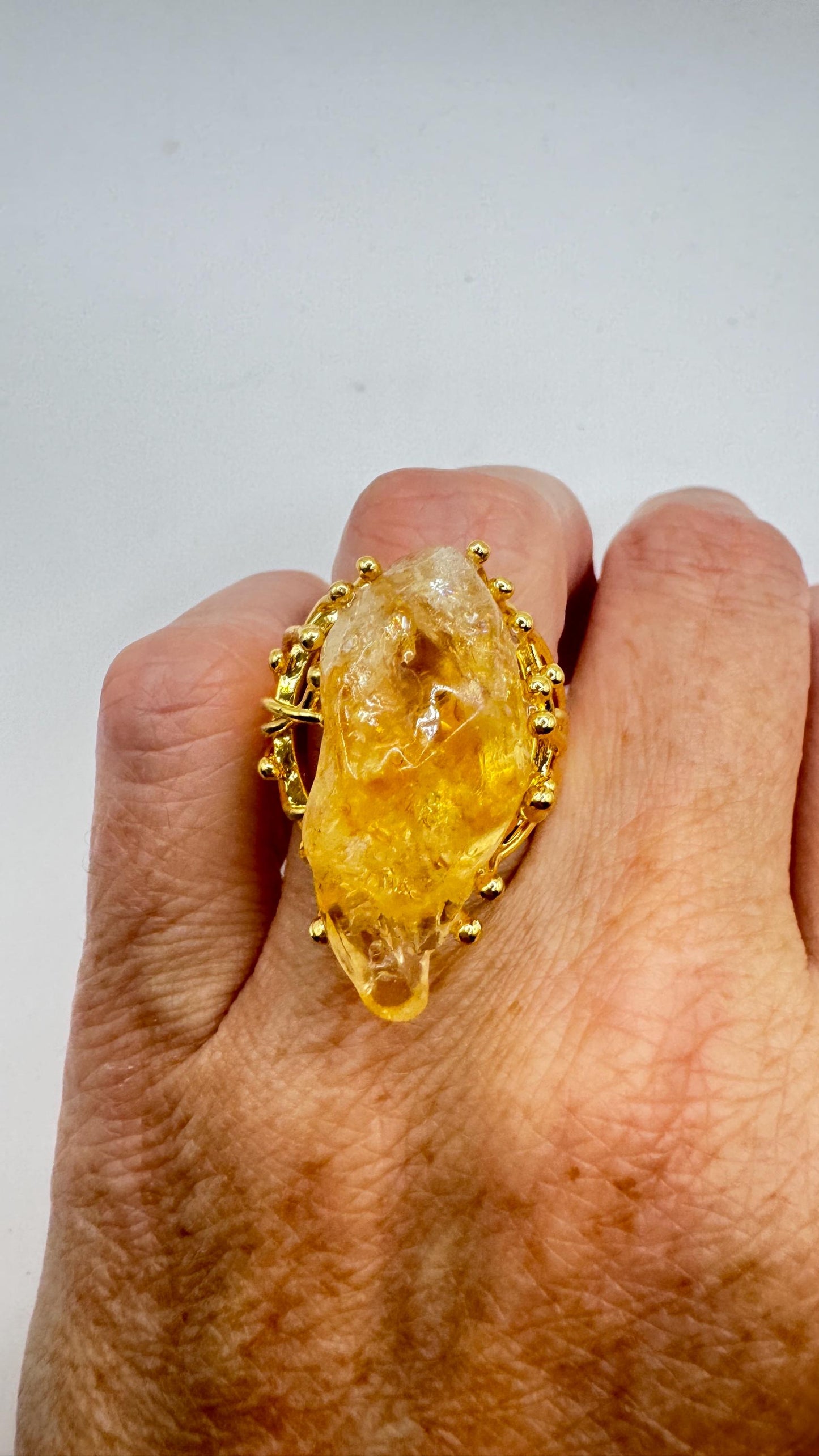 Vintage Clear Citrine Quartz Cocktail Ring Adjustable