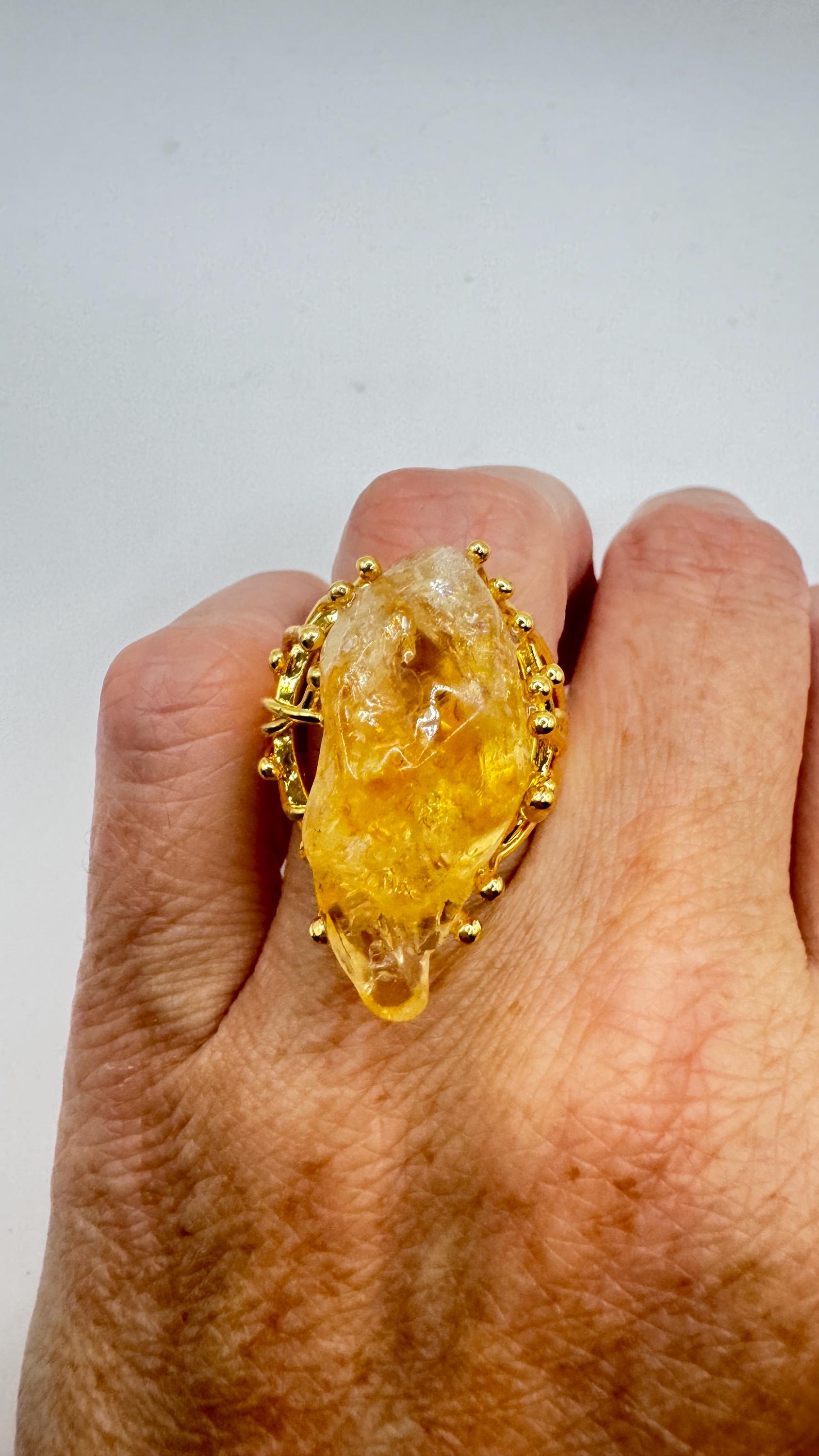 Vintage Clear Citrine Quartz Cocktail Ring Adjustable