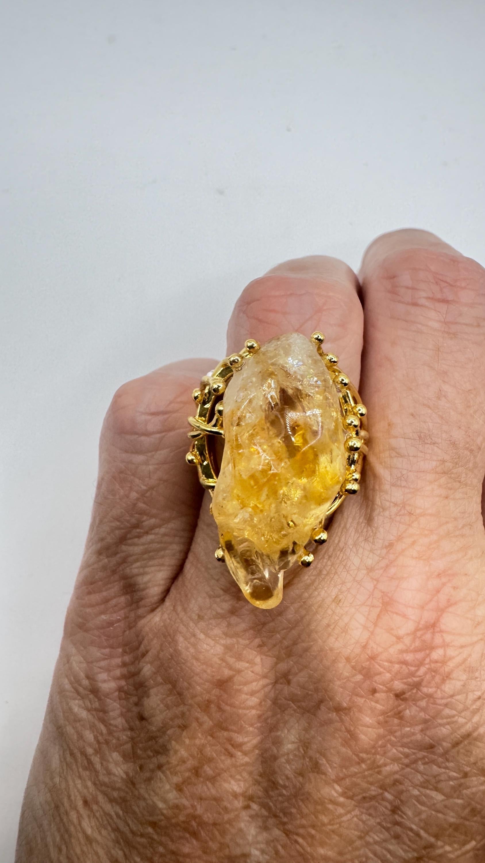 Vintage Clear Citrine Quartz Cocktail Ring Adjustable