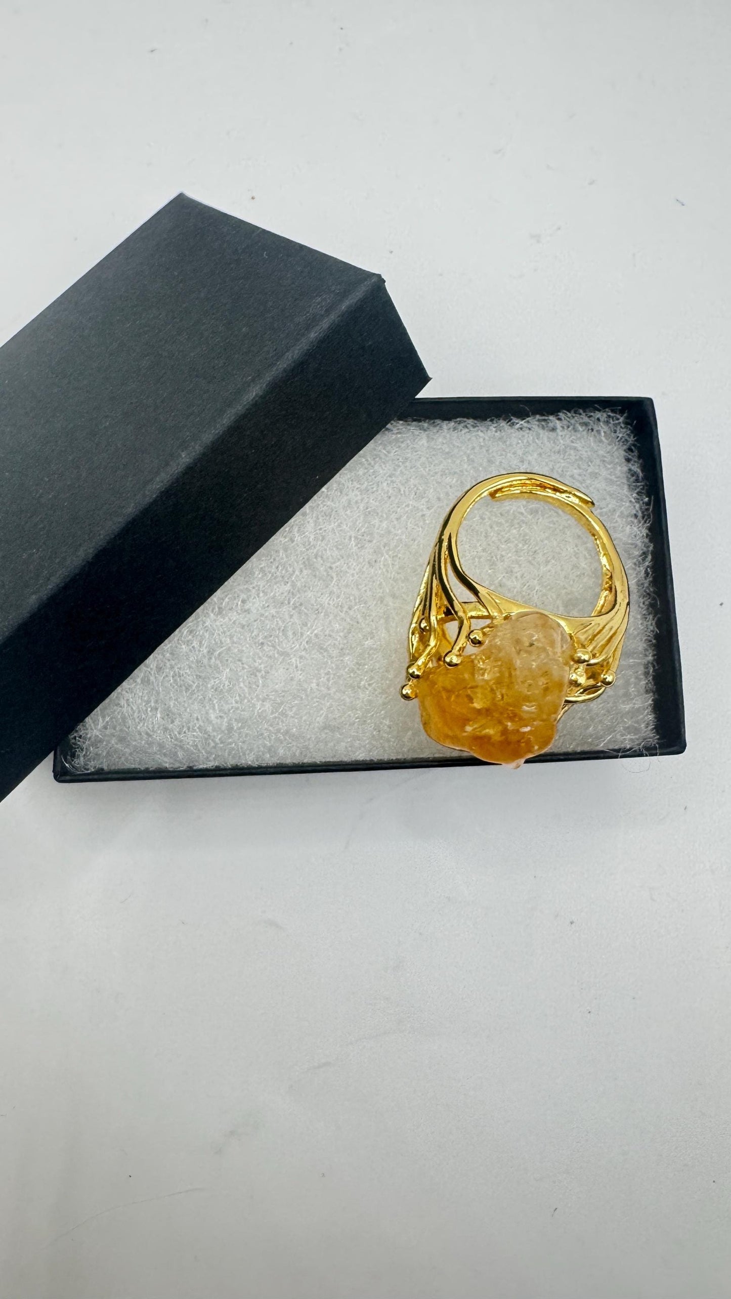 Vintage Clear Citrine Quartz Cocktail Ring Adjustable