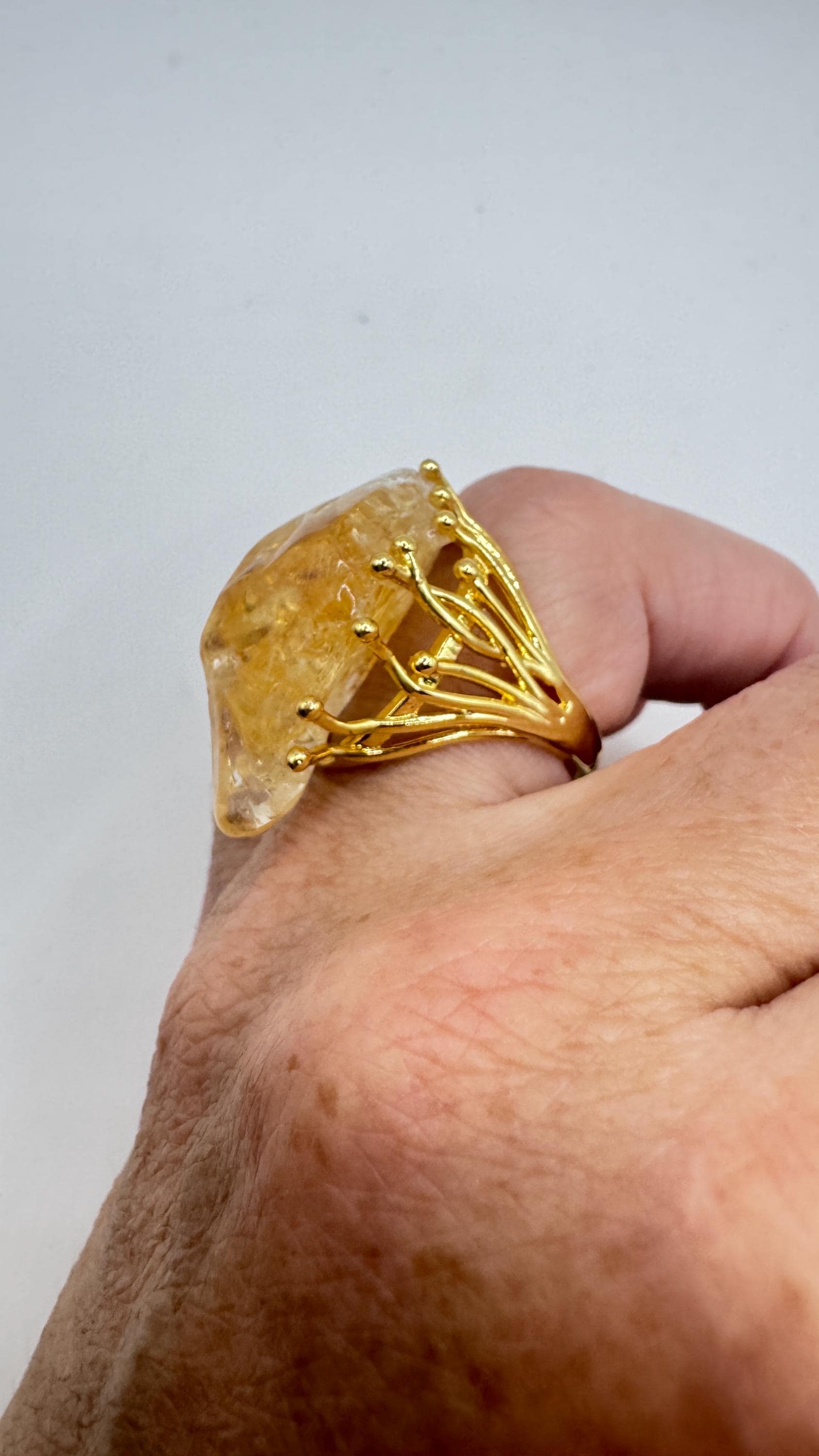 Vintage Clear Citrine Quartz Cocktail Ring Adjustable