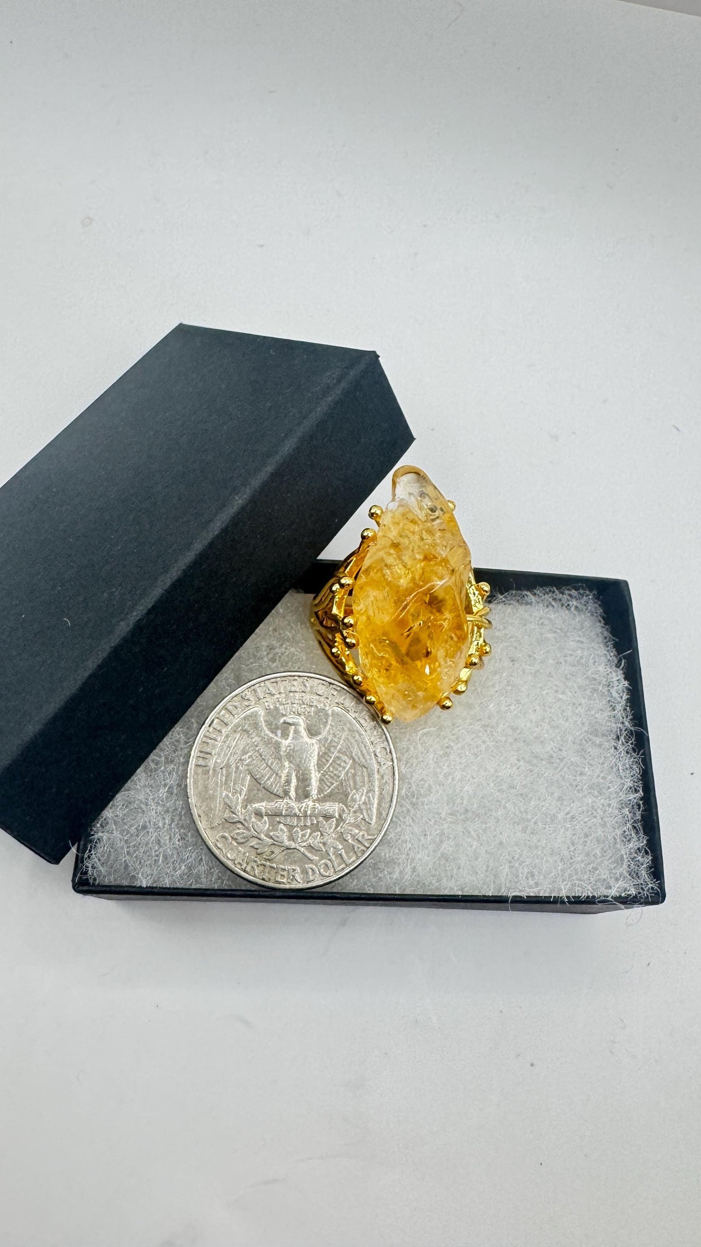 Vintage Clear Citrine Quartz Cocktail Ring Adjustable