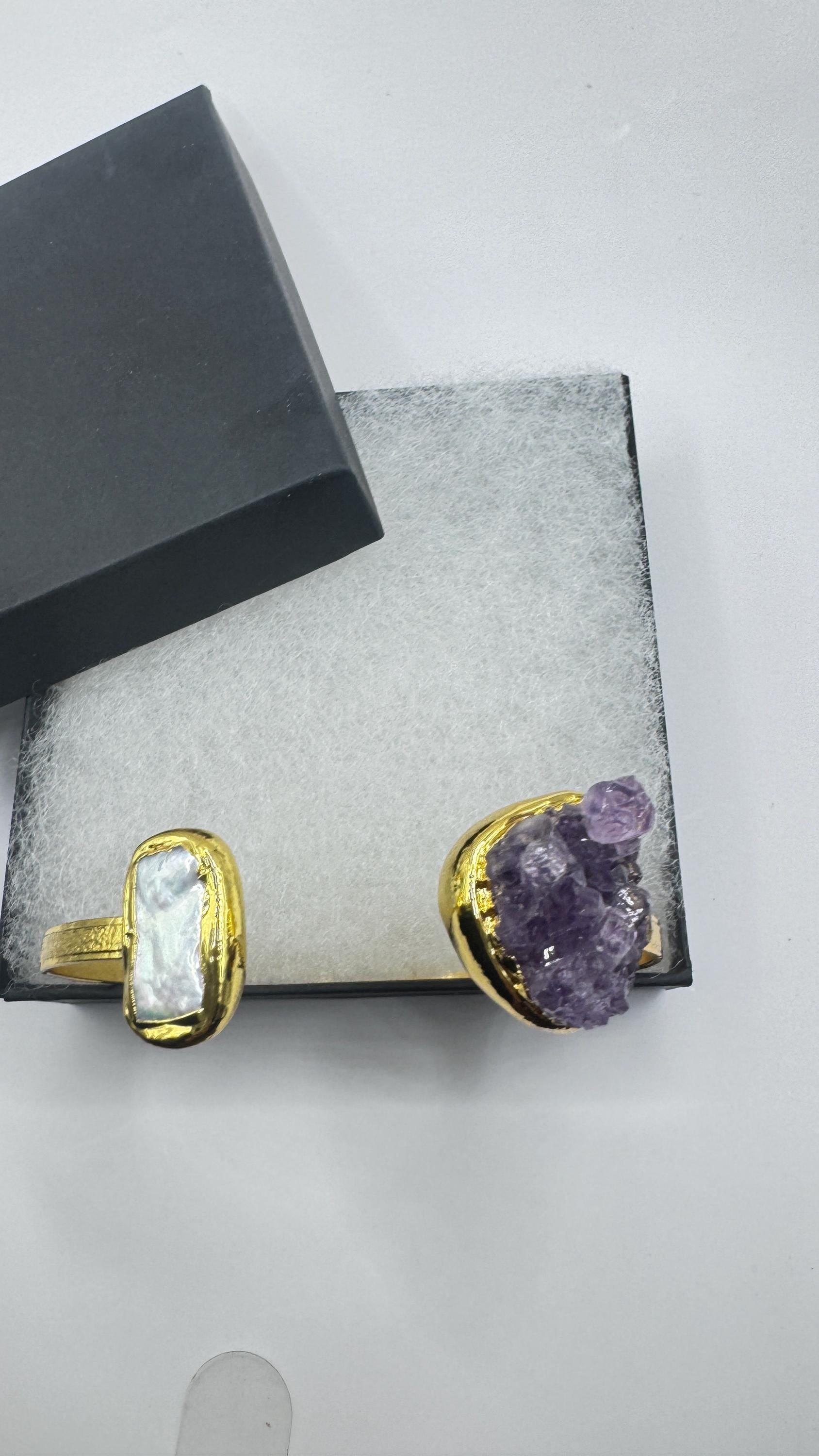Vintage Pearl Amethyst Cuff Bangle Bracelet Golden 925 Sterling Silver