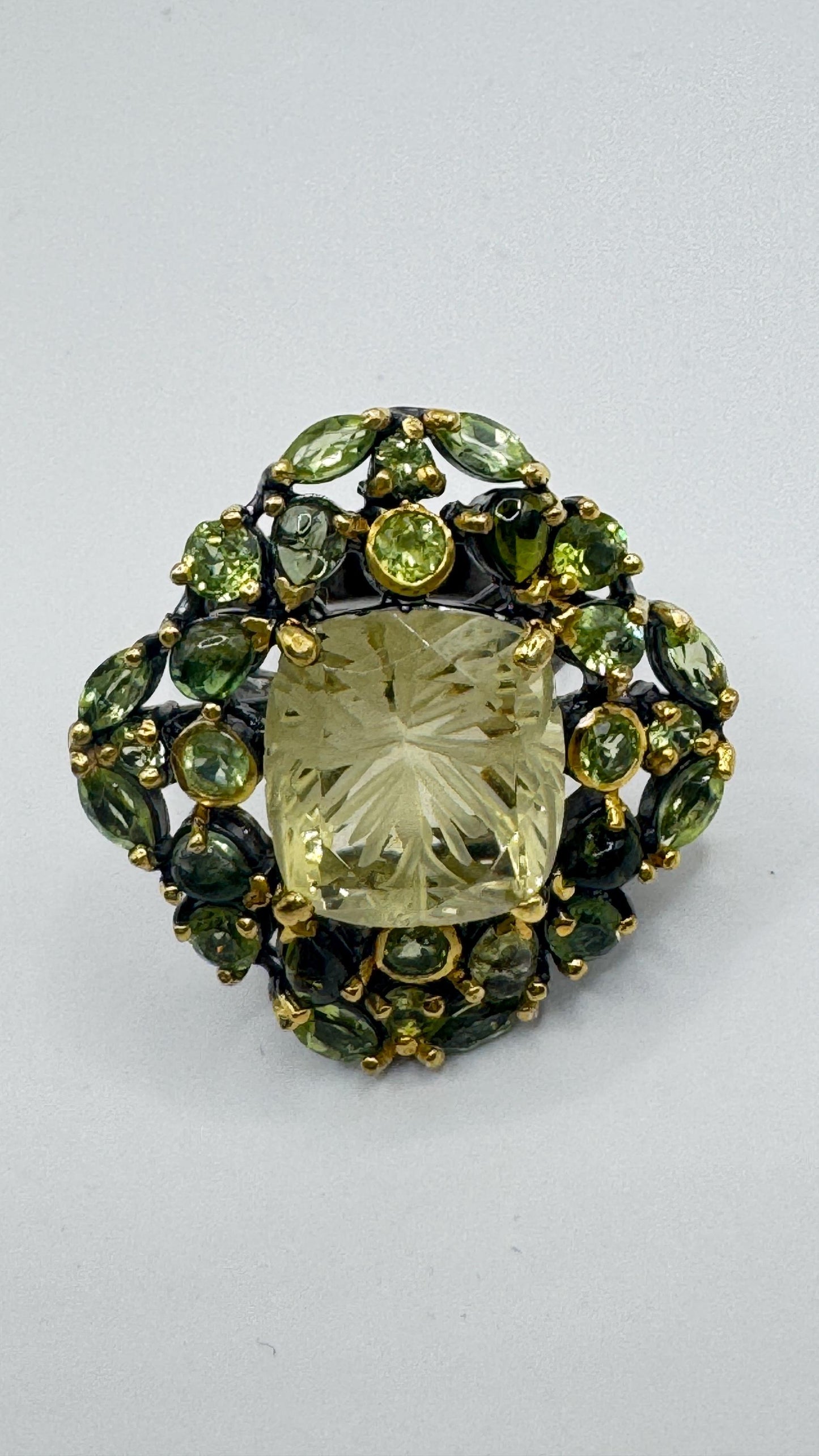 Vintage Citrine and Red Garnet 925 Sterling Silver Cocktail Ring