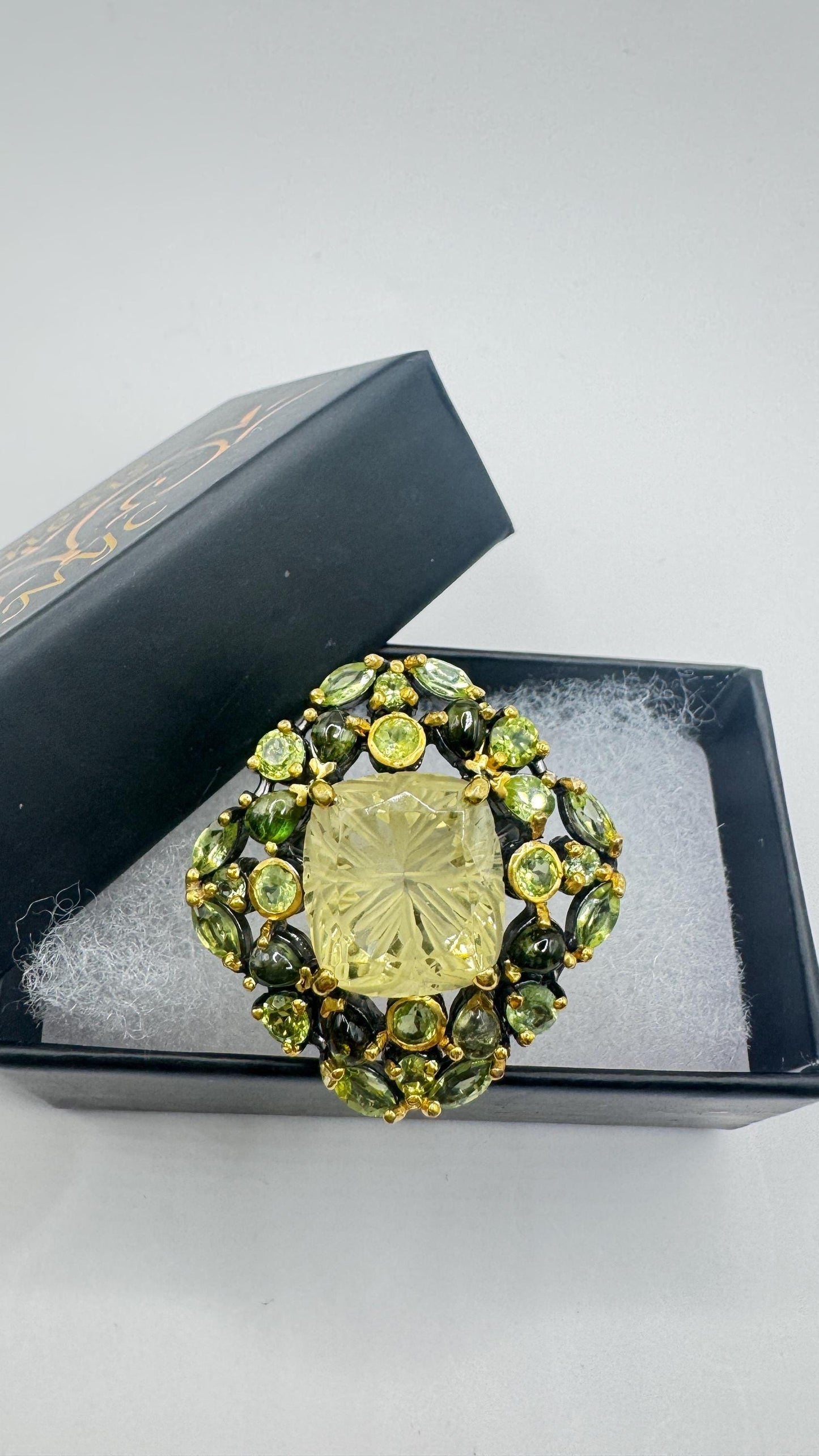 Vintage Citrine and Red Garnet 925 Sterling Silver Cocktail Ring