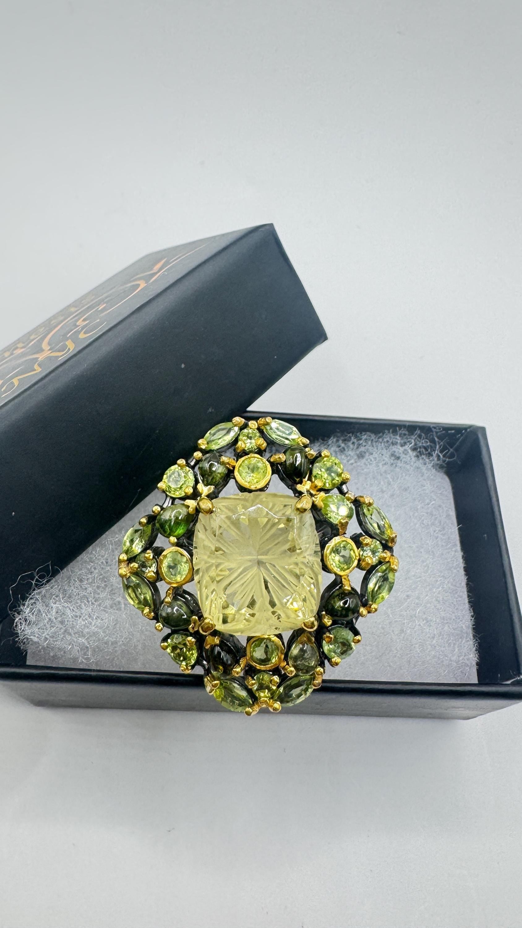 Vintage Citrine and Red Garnet 925 Sterling Silver Cocktail Ring