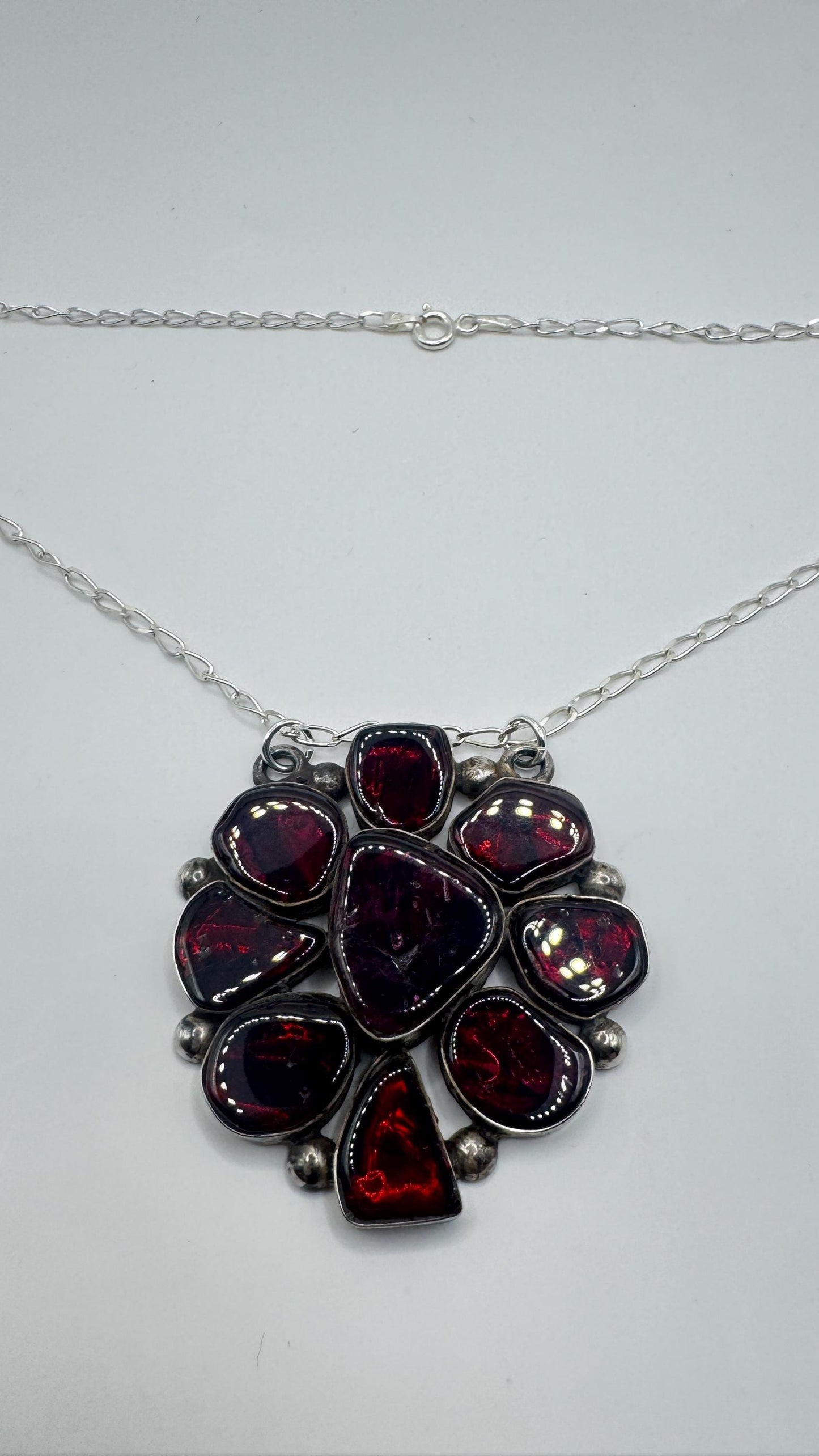 Vintage Handmade 925 Sterling Silver Genuine Garnet Antique Pendant Necklace