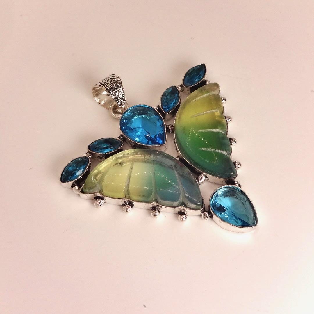 Vintage Glass Butterfly Pendant Necklace Velvet Choker
