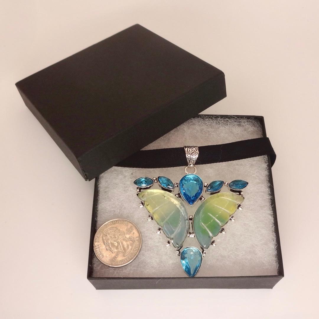 Vintage Glass Butterfly Pendant Necklace Velvet Choker
