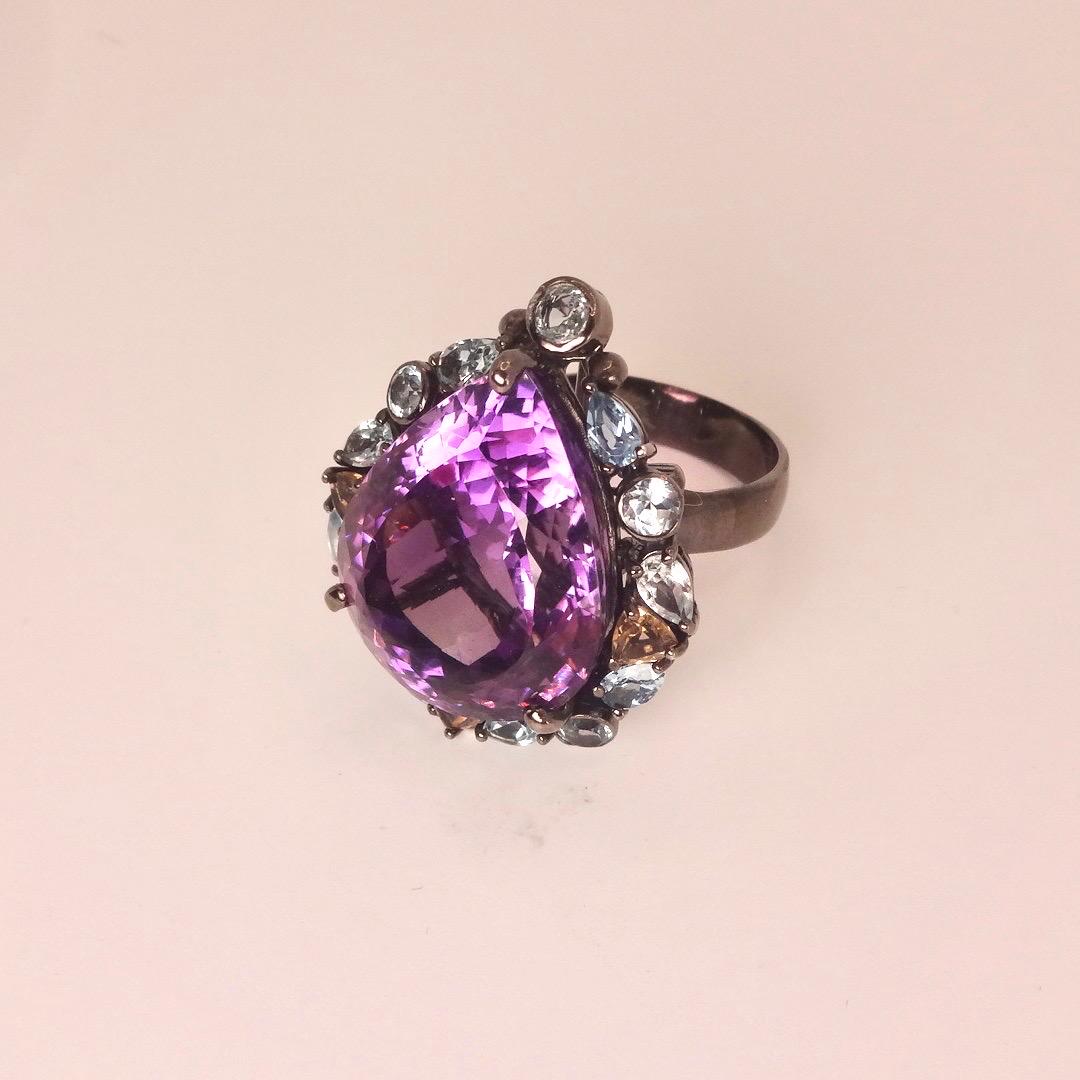 Vintage Purple Amethyst 925 Sterling Silver Cocktail Ring