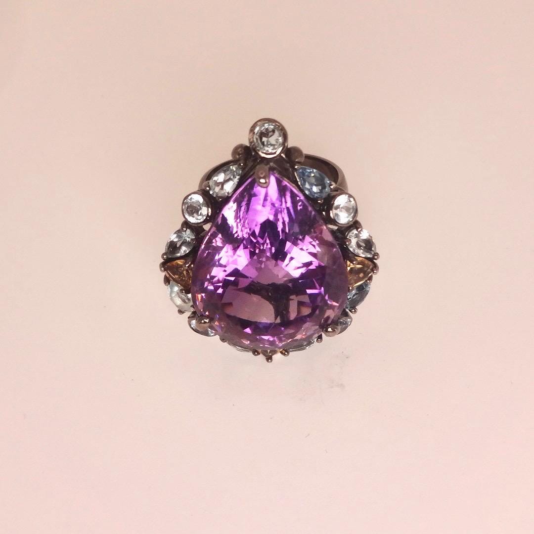 Vintage Purple Amethyst 925 Sterling Silver Cocktail Ring