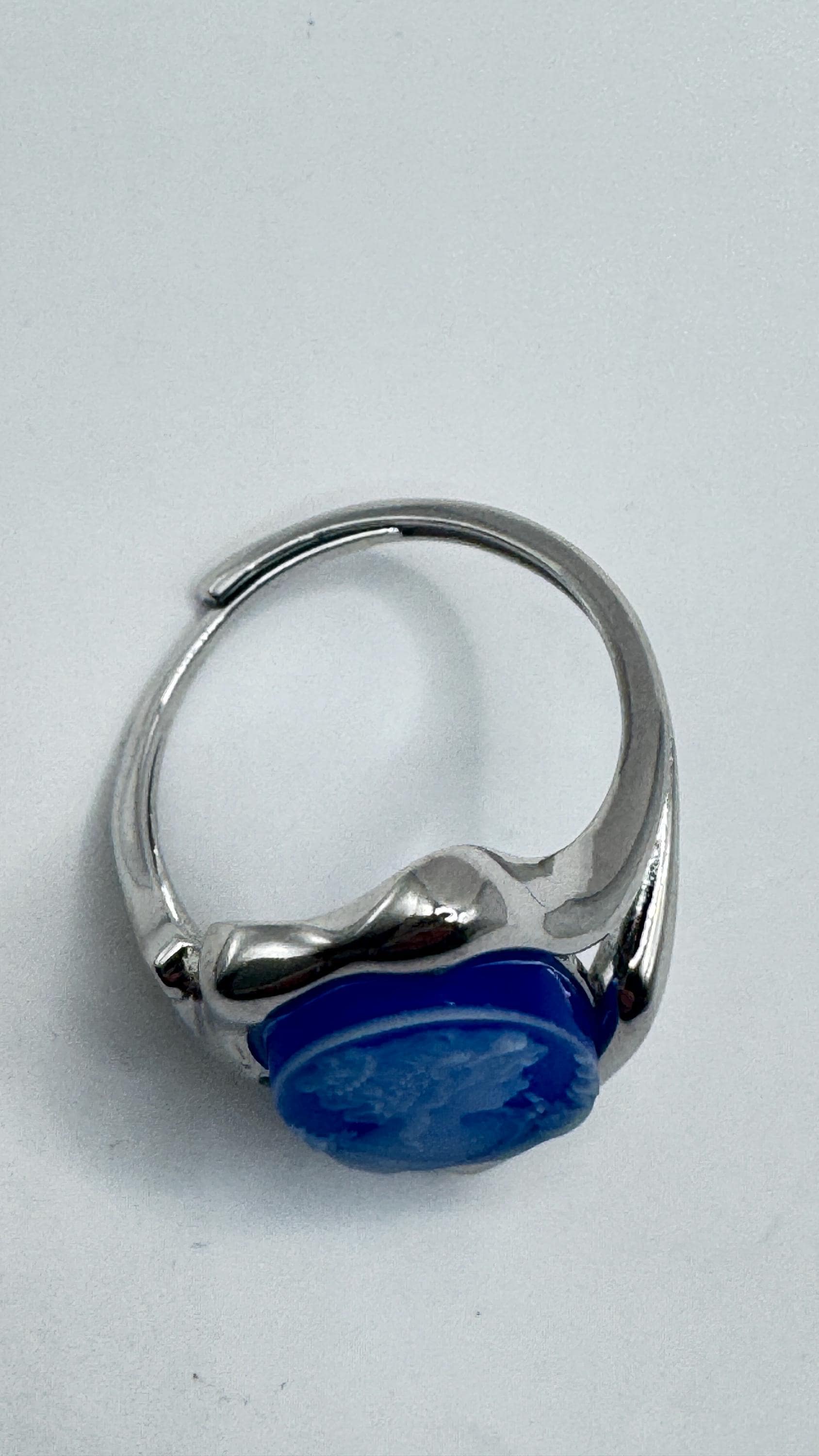 Vintage Blue Onyx Cameo 925 Sterling Silver Cocktail Ring