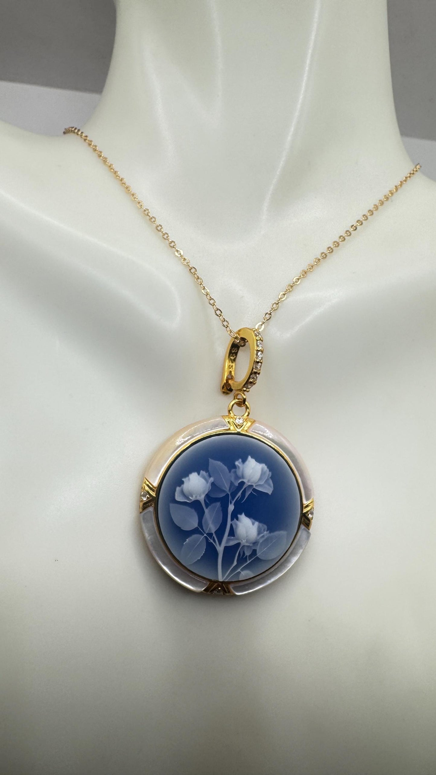 Vintage Rose Flower Cameo 925 Sterling Silver Necklace Choker