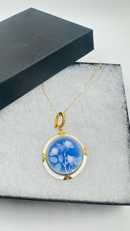 Vintage Rose Flower Cameo 925 Sterling Silver Necklace Choker