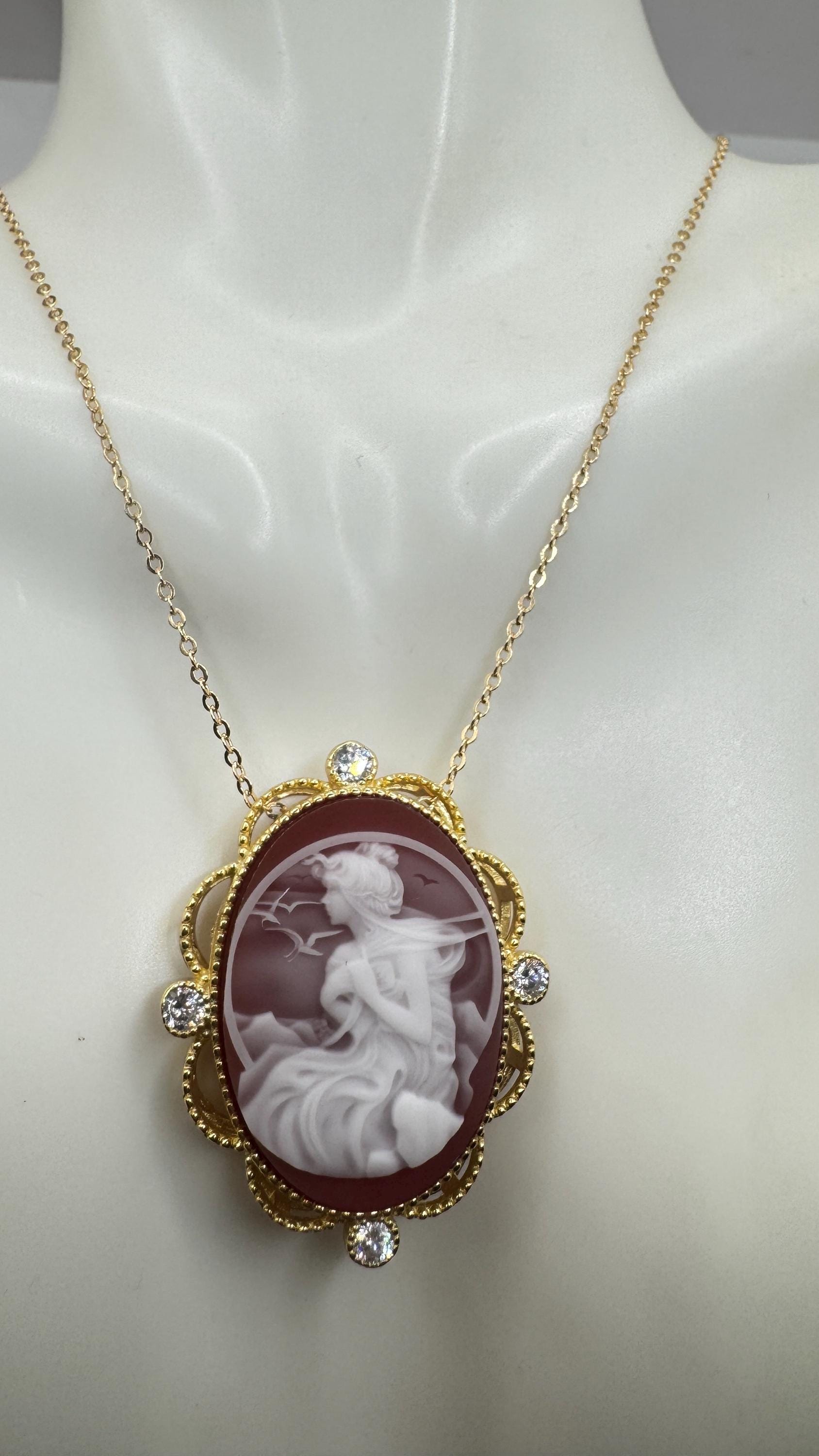 Vintage Red Onyx Cameo Golden 925 Sterling silver Necklace Choker