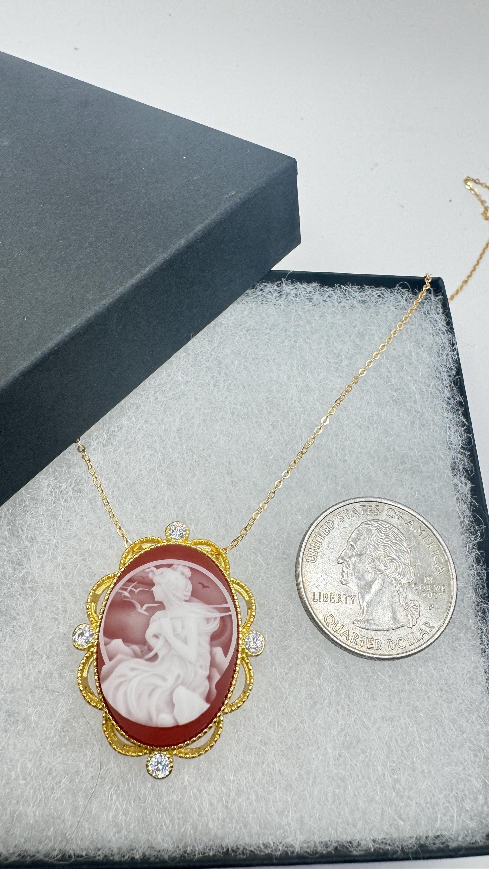 Vintage Red Onyx Cameo Golden 925 Sterling silver Necklace Choker