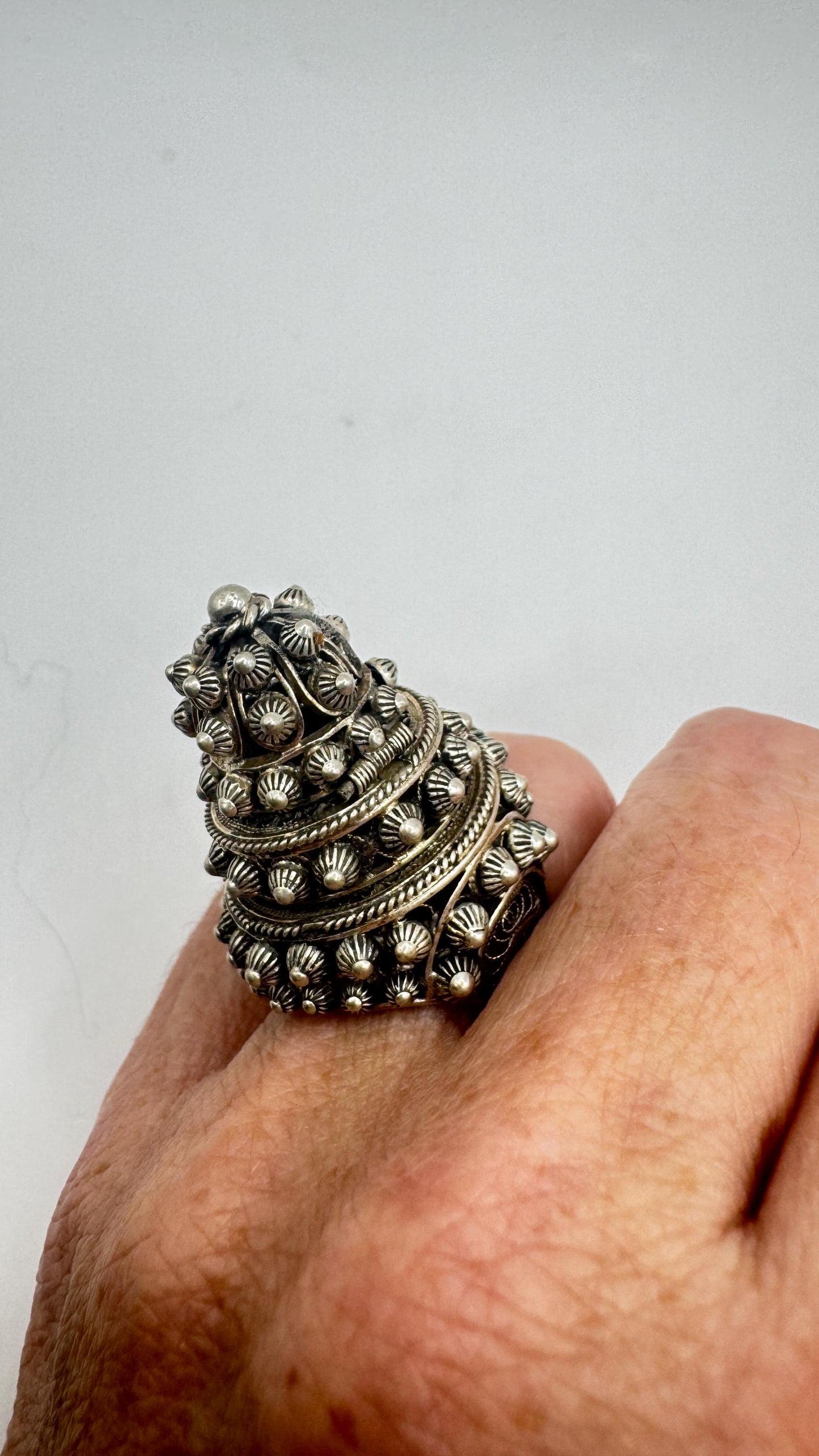 Vintage Rainbow Labradorite silver bronze Poison Pillbox Ring