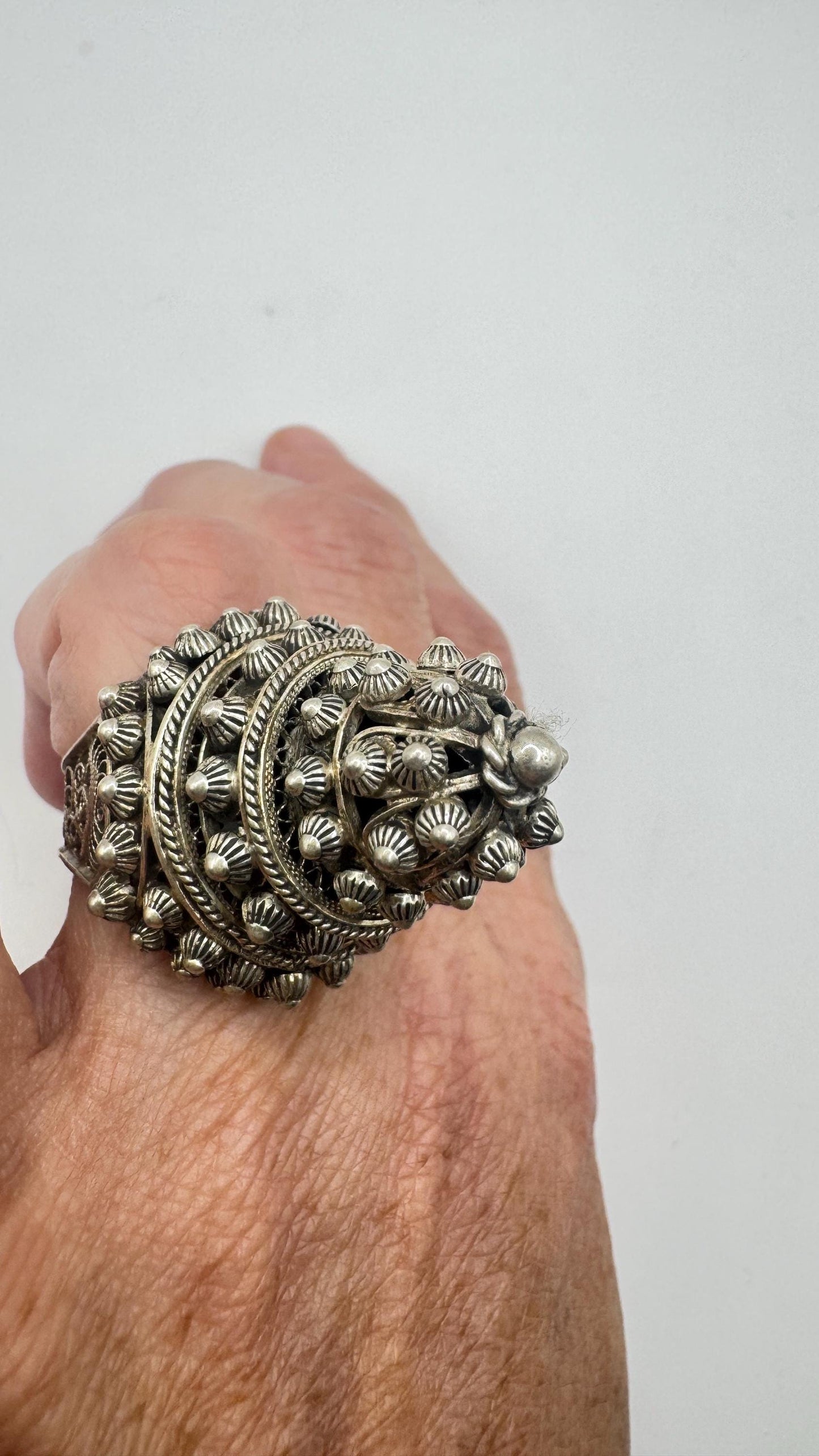 Vintage Rainbow Labradorite silver bronze Poison Pillbox Ring