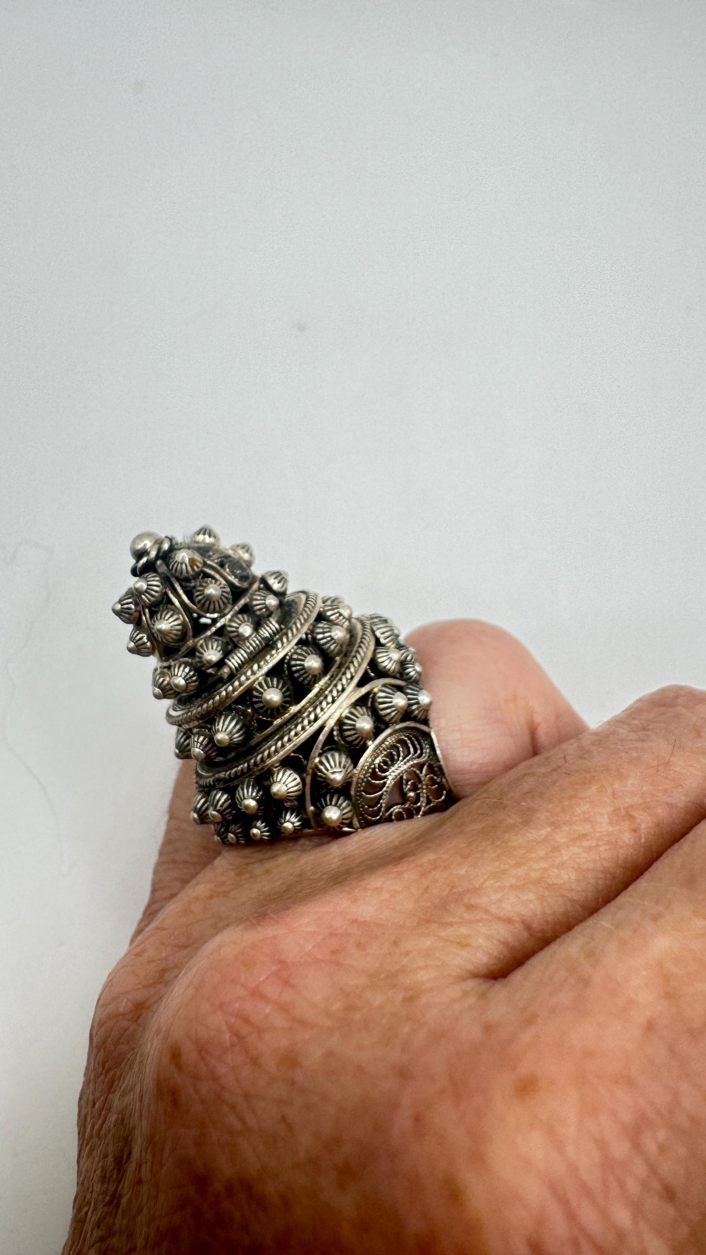 Vintage Rainbow Labradorite silver bronze Poison Pillbox Ring