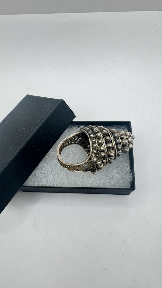 Vintage Rainbow Labradorite silver bronze Poison Pillbox Ring