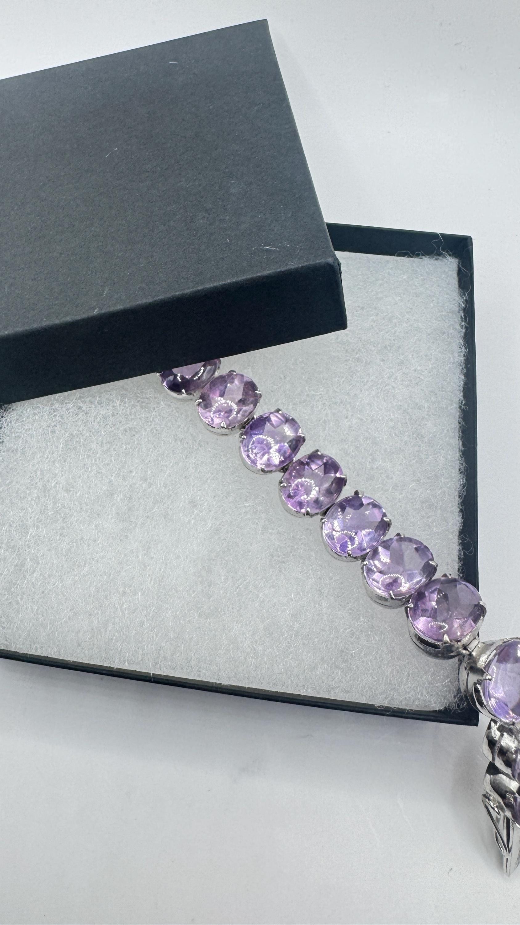 Vintage Purple Amethyst Tennis Bracelet 925 Sterling Silver