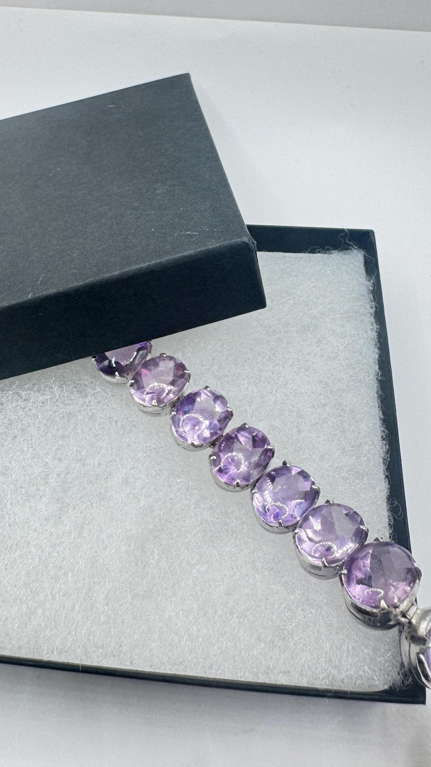 Vintage Purple Amethyst Tennis Bracelet 925 Sterling Silver