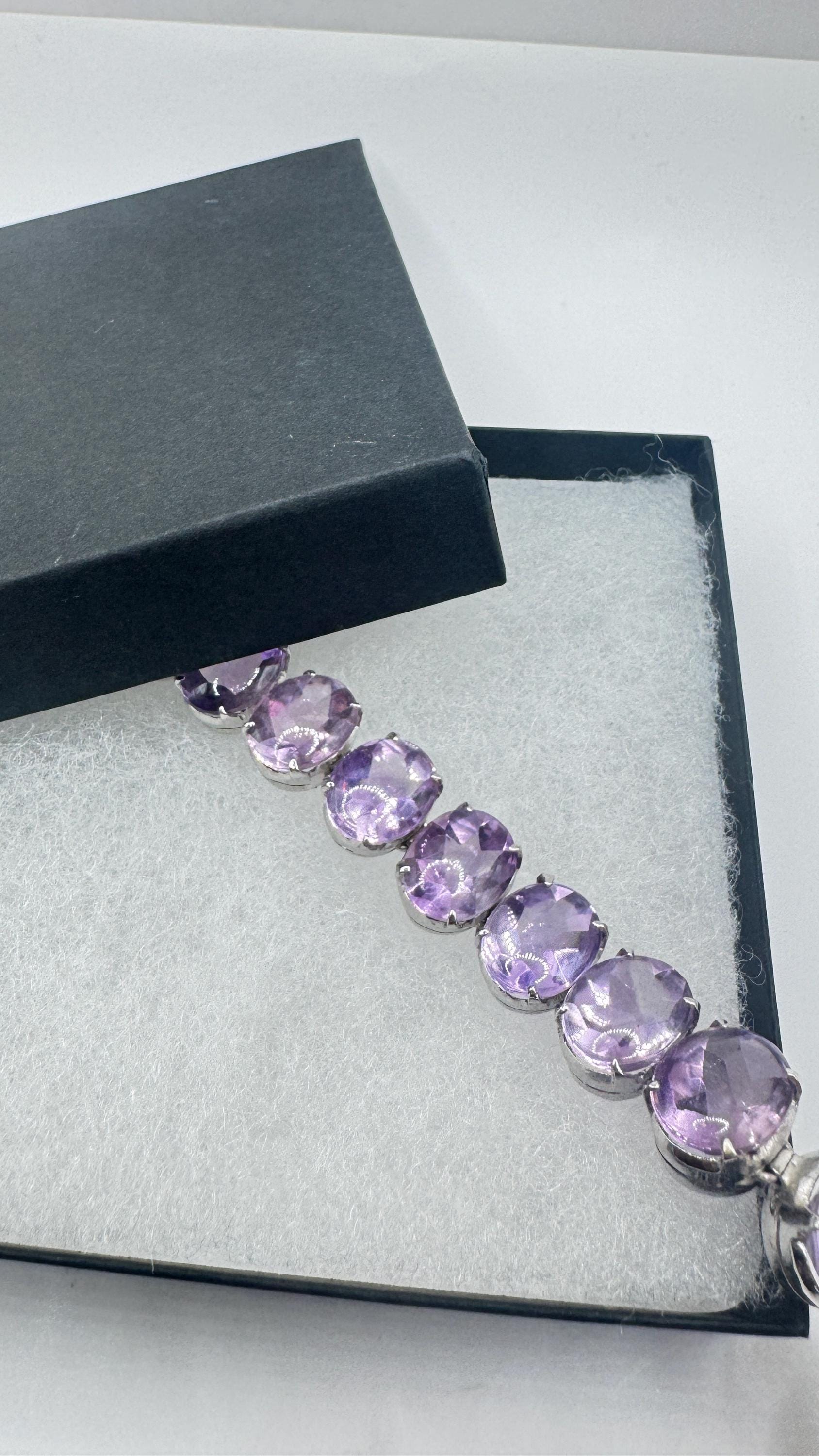 Vintage Purple Amethyst Tennis Bracelet 925 Sterling Silver