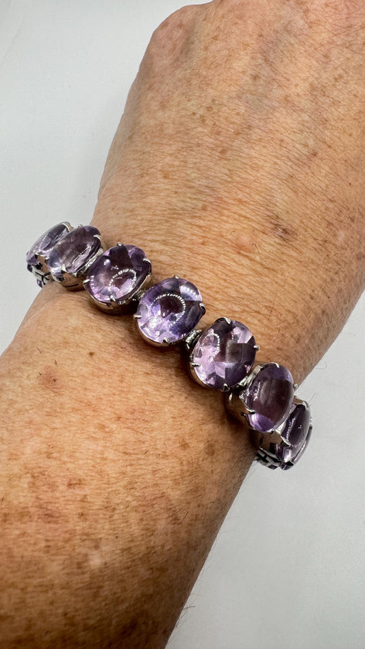Vintage Purple Amethyst Tennis Bracelet 925 Sterling Silver