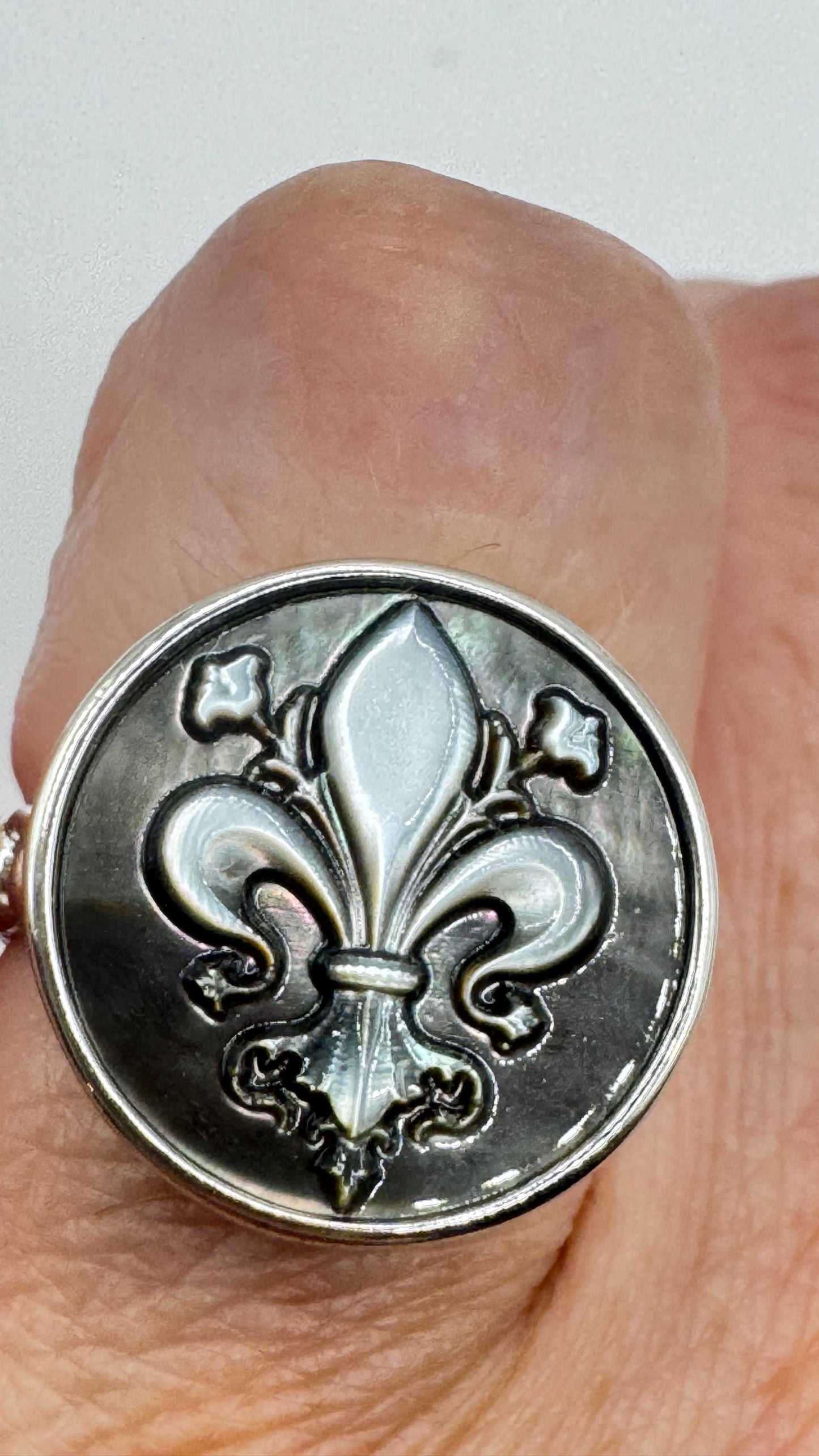 Vintage Fluer de Les Adalone Cameo 925 Sterling Silver Ring