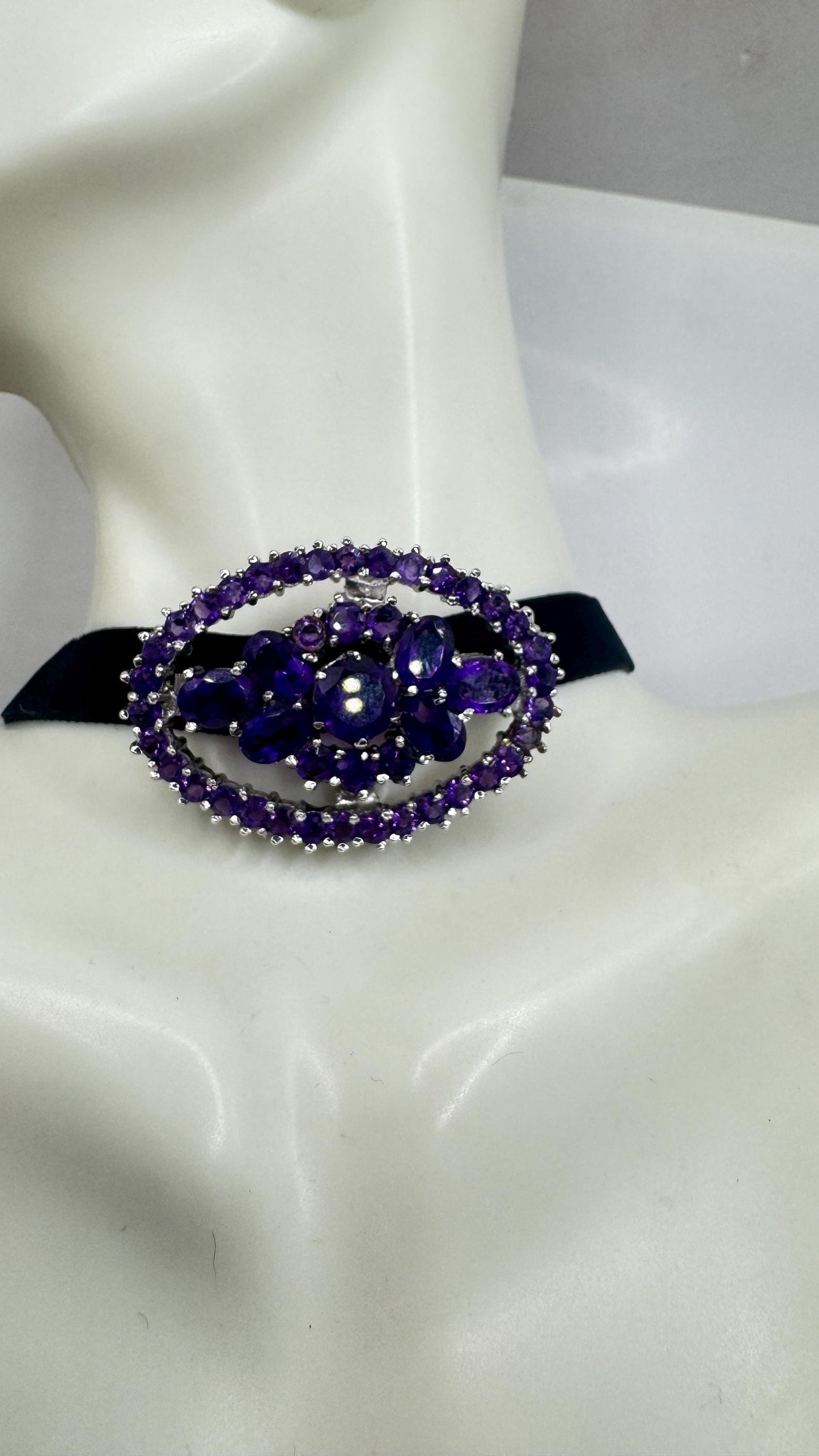 Vintage Amethyst Bar Pin 925 Sterling Silver Brooch