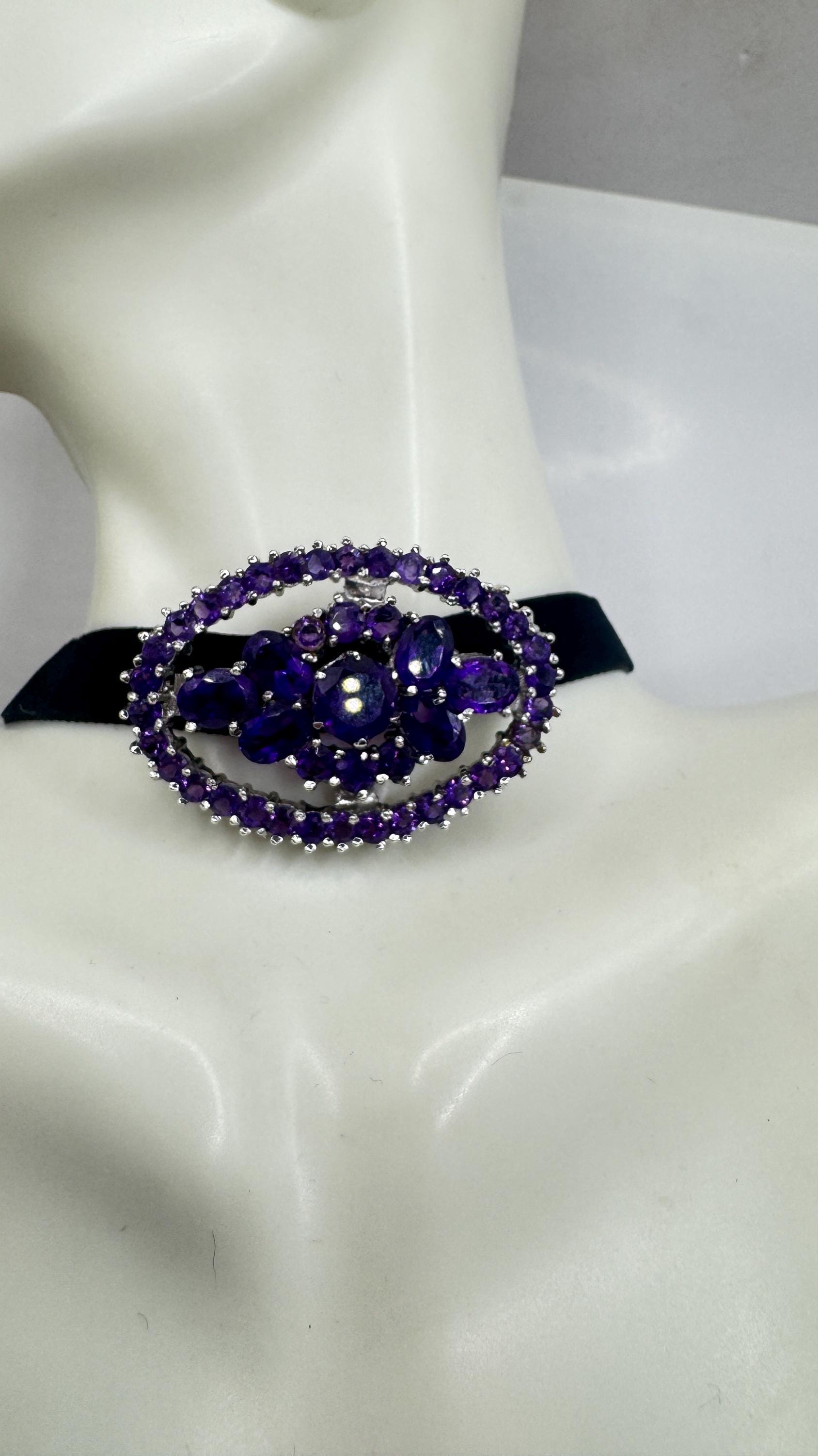 Vintage Amethyst Bar Pin 925 Sterling Silver Brooch