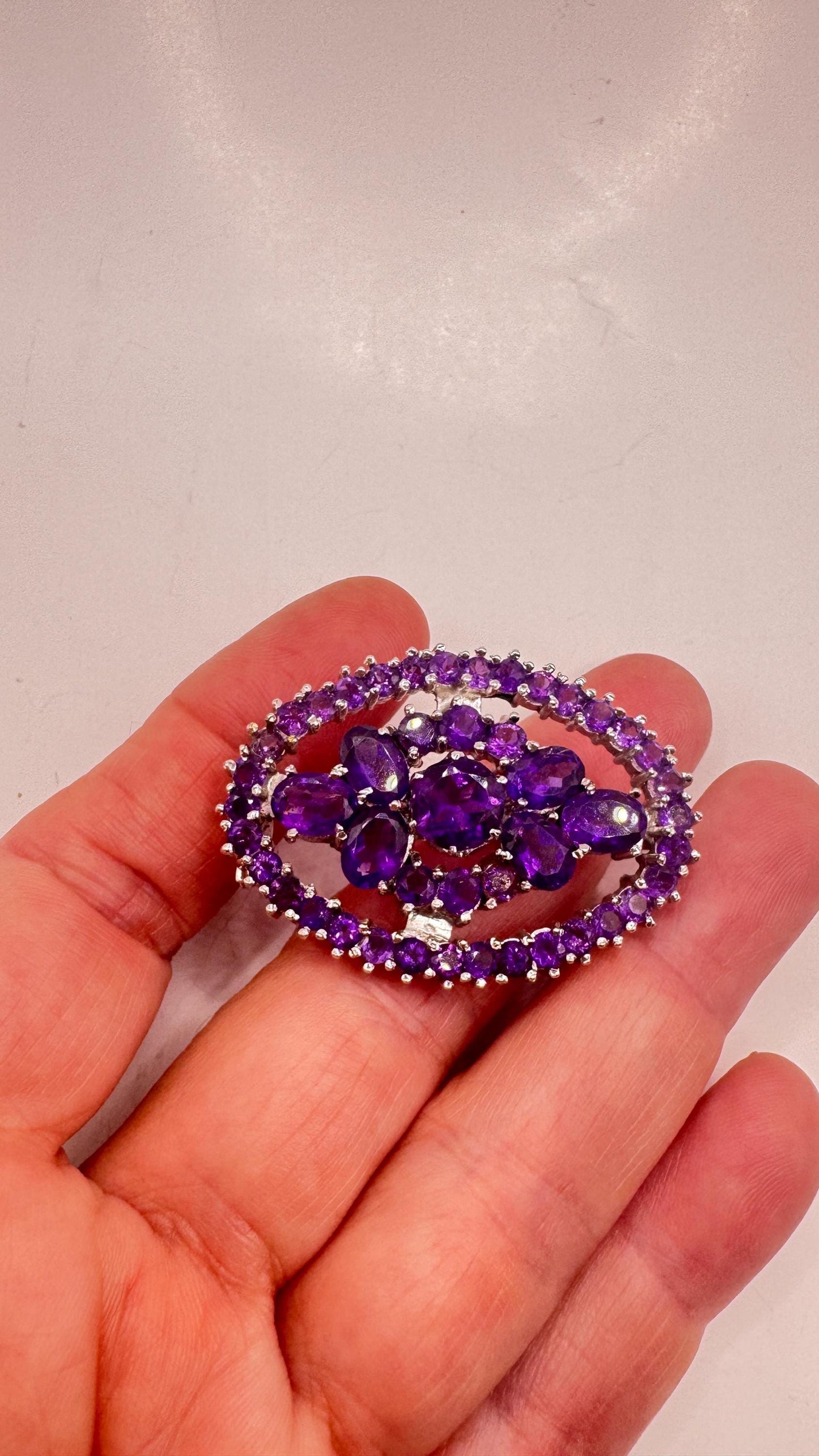 Vintage Amethyst Bar Pin 925 Sterling Silver Brooch