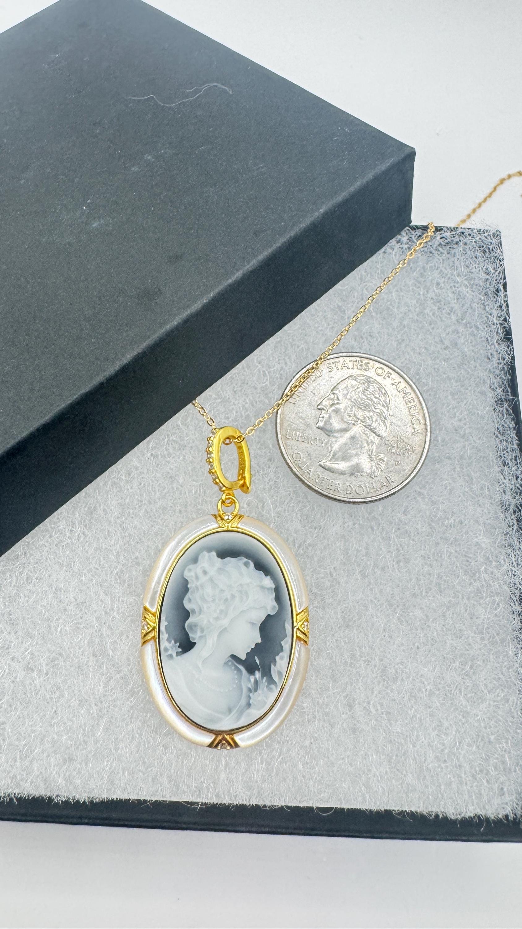 Vintage Onyx Cameo Golden 925 Sterling silver Necklace Choker