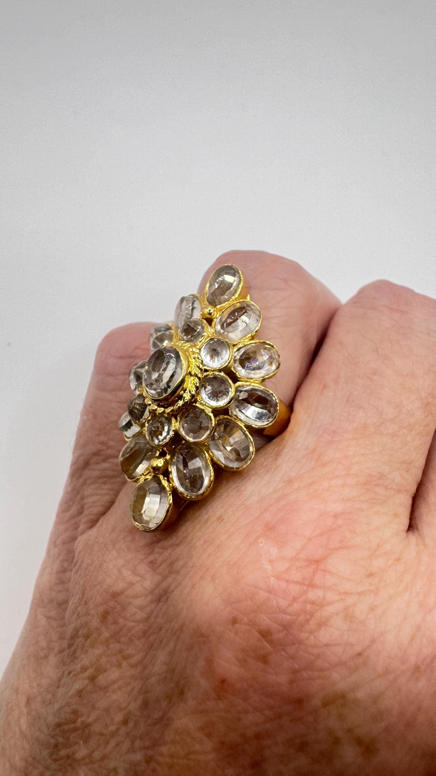 Vintage Golden 925 Sterling Silver White Sapphire Wedding Band Ring