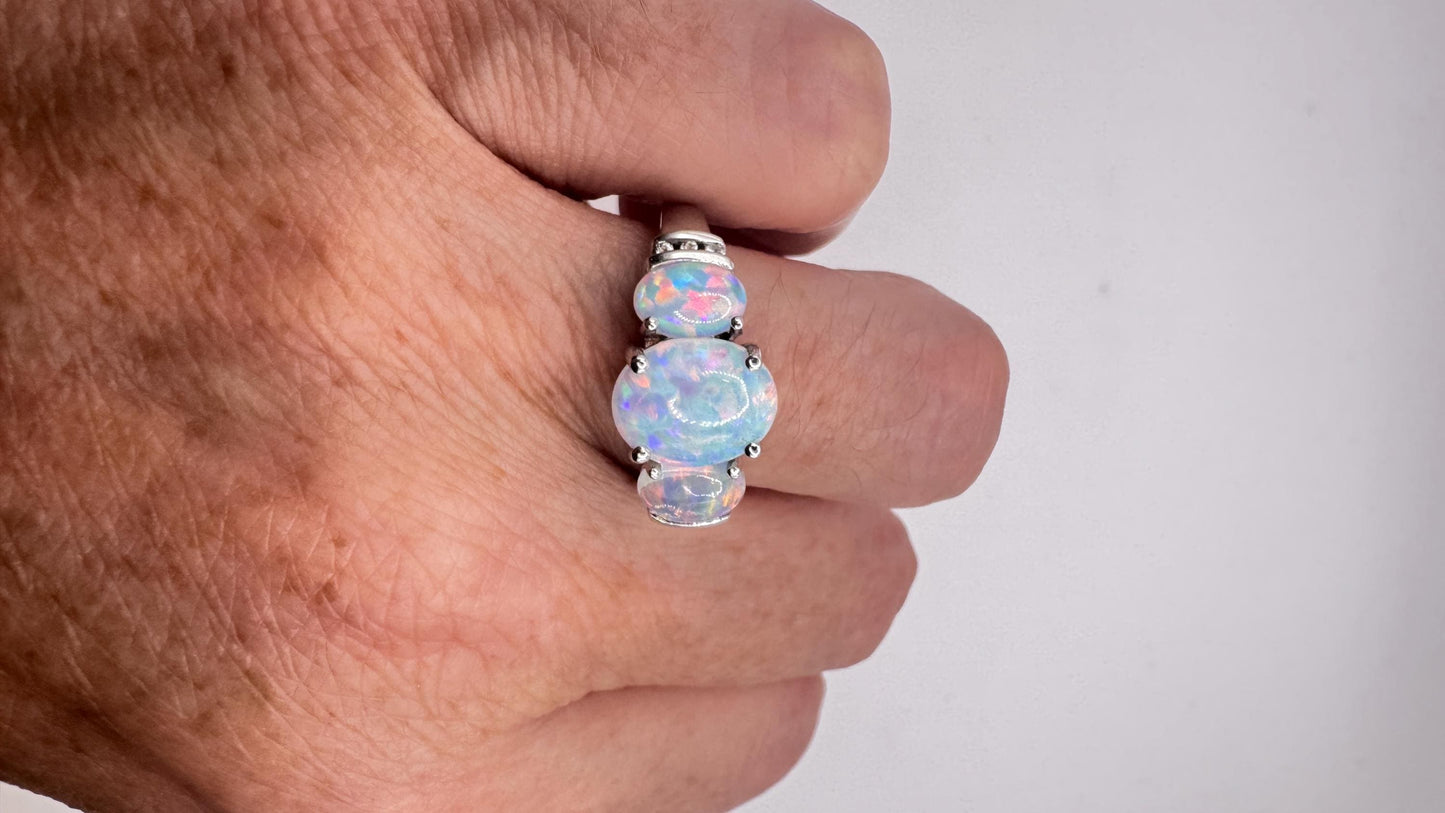 Vintage Fire Opal Golden 925 Sterling Silver Cocktail Ring
