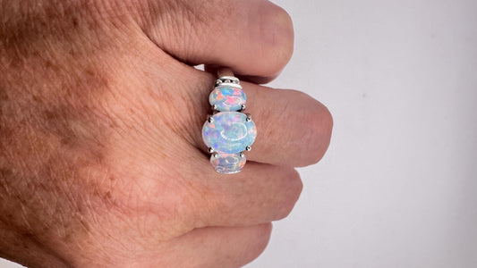 Vintage Fire Opal Golden 925 Sterling Silver Cocktail Ring