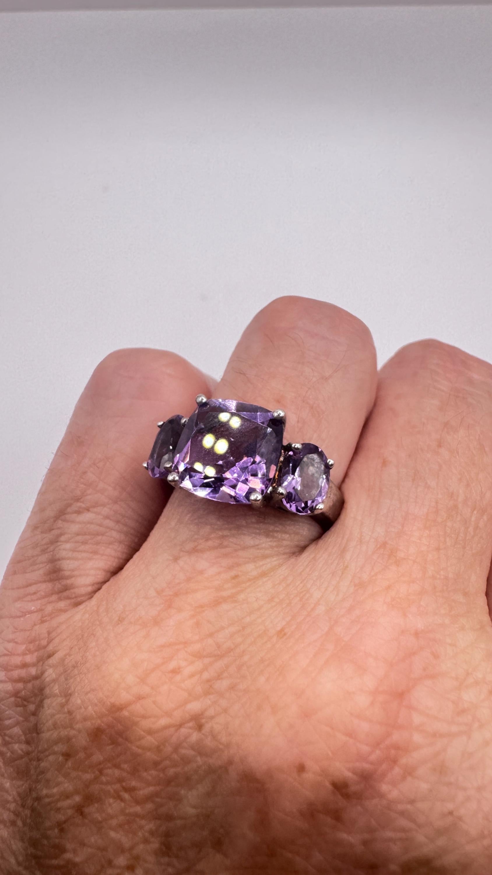 Vintage Purple Amethyst Ring 925 Sterling Silver Gothic Size 8