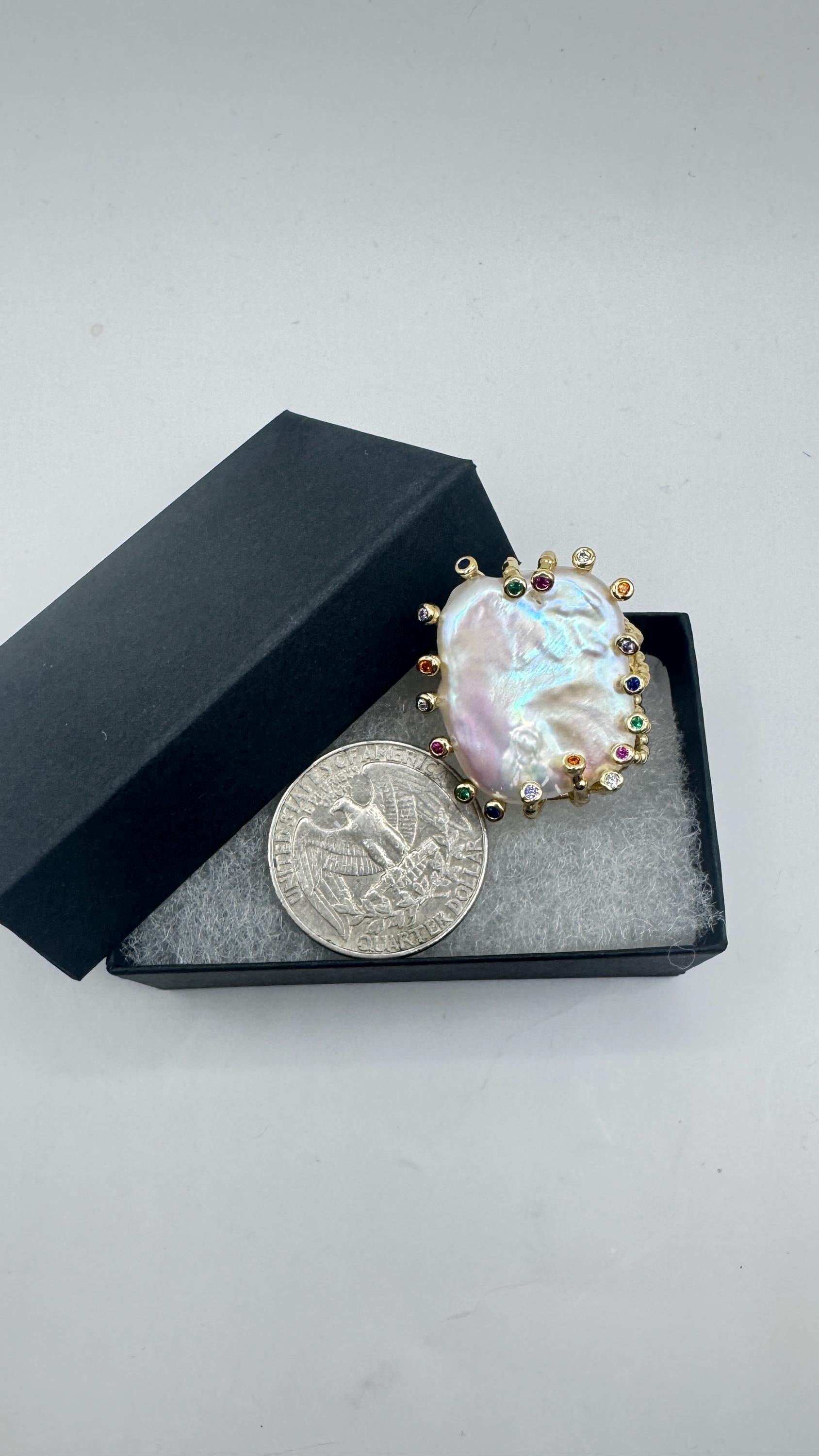 Vintage Biwa Pearl Ring Golden 925 Sterling Silver Cocktail Statement Adjustable