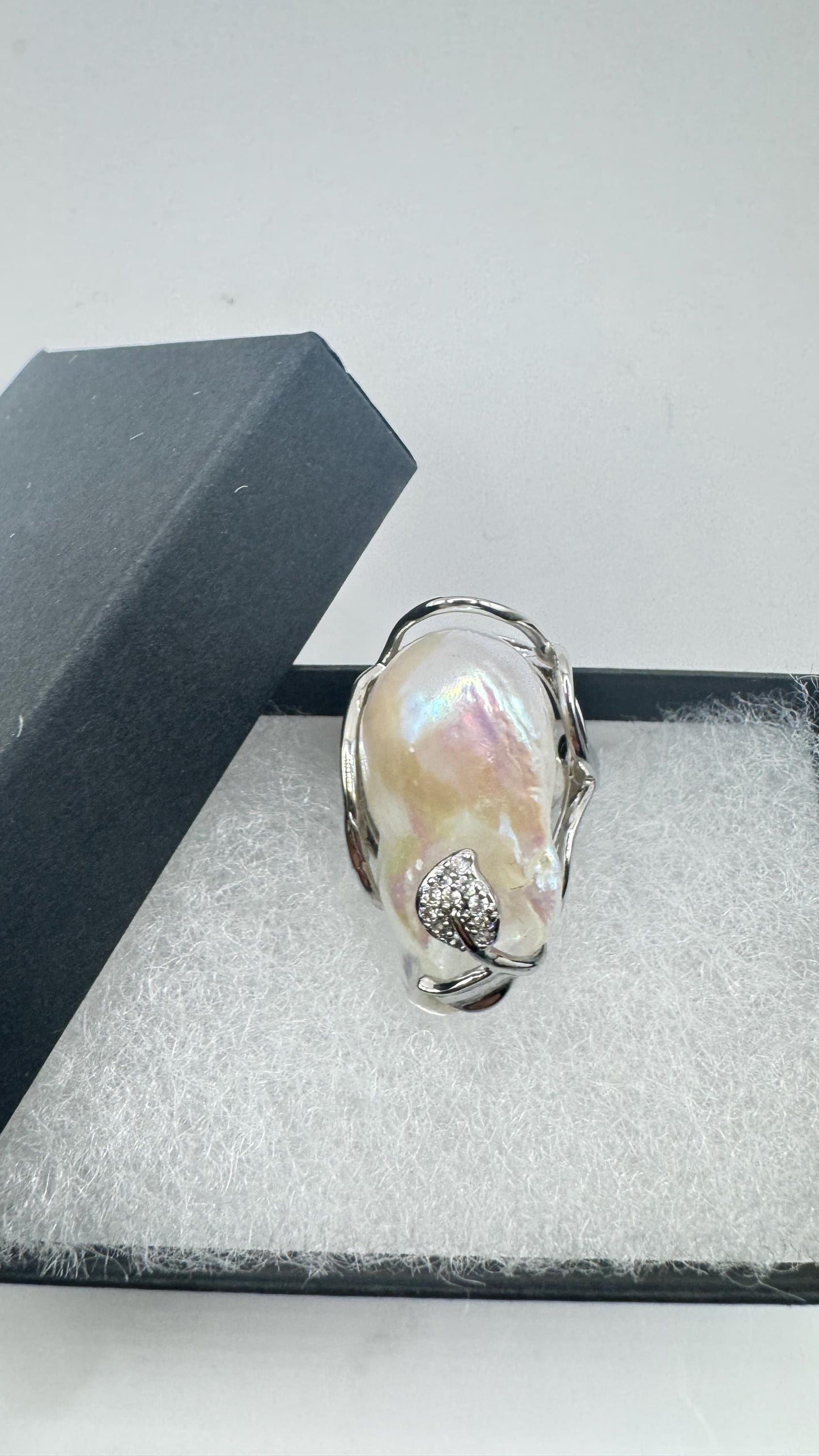 Vintage Biwa Pearl Ring 925 Sterling Silver Cocktail Statement Adjustable